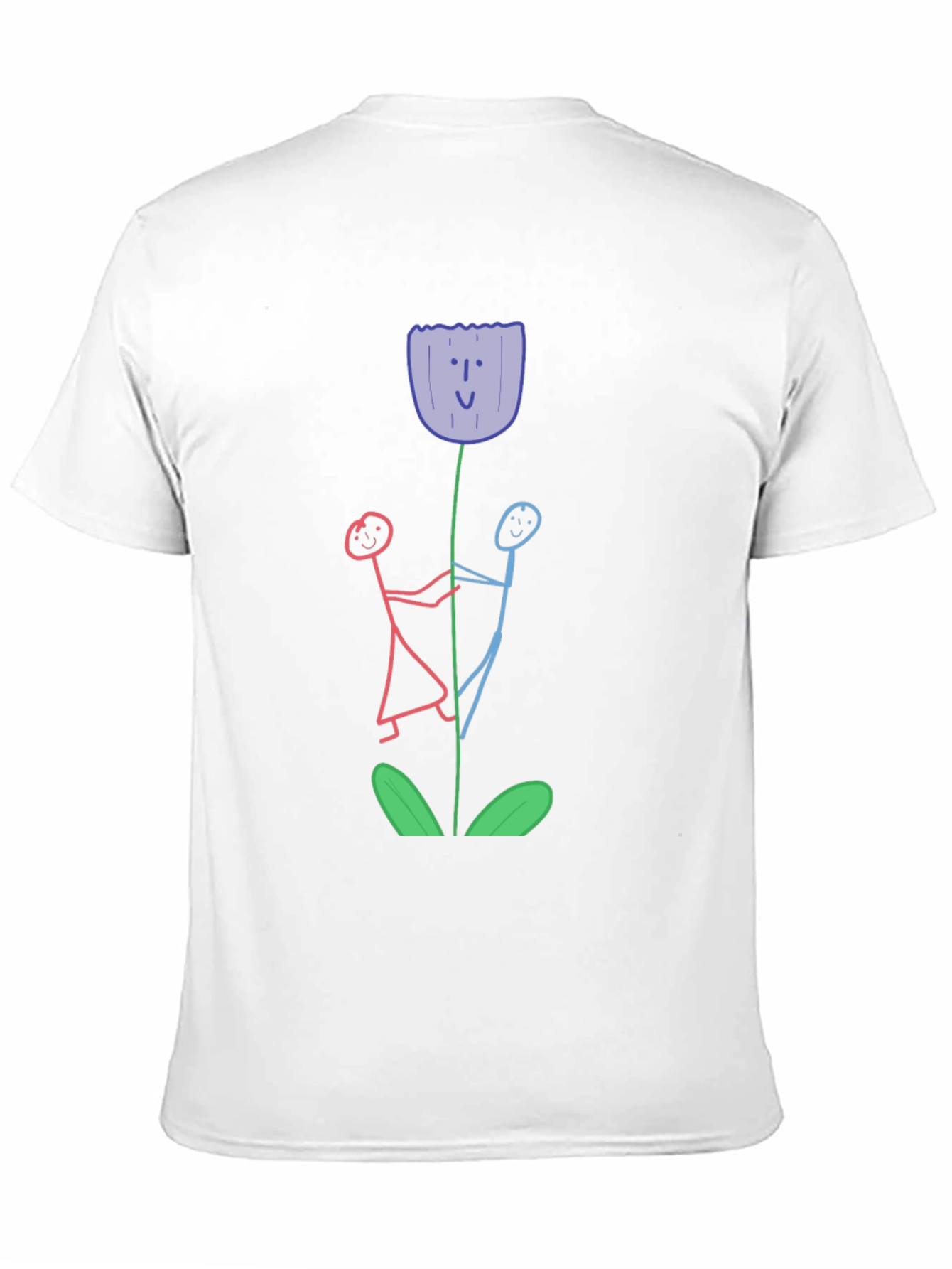 Black Whimsical Flower T-Shirt - Stick Figure Art view 11