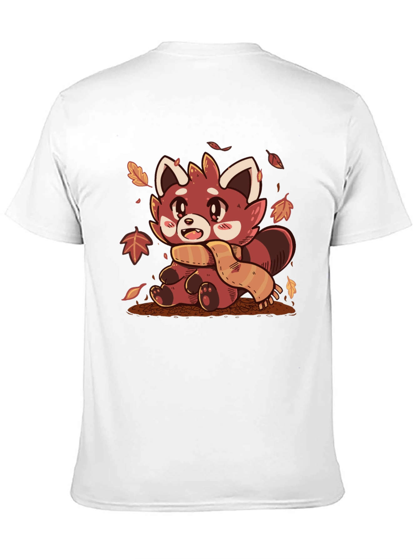 Black Red Panda Scarf Fall Leaves Graphic T-Shirt view 11
