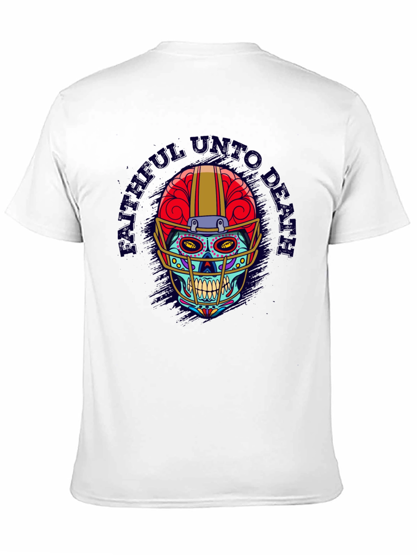 Black Faithful Unto Death Football Skull T-Shirt view 11
