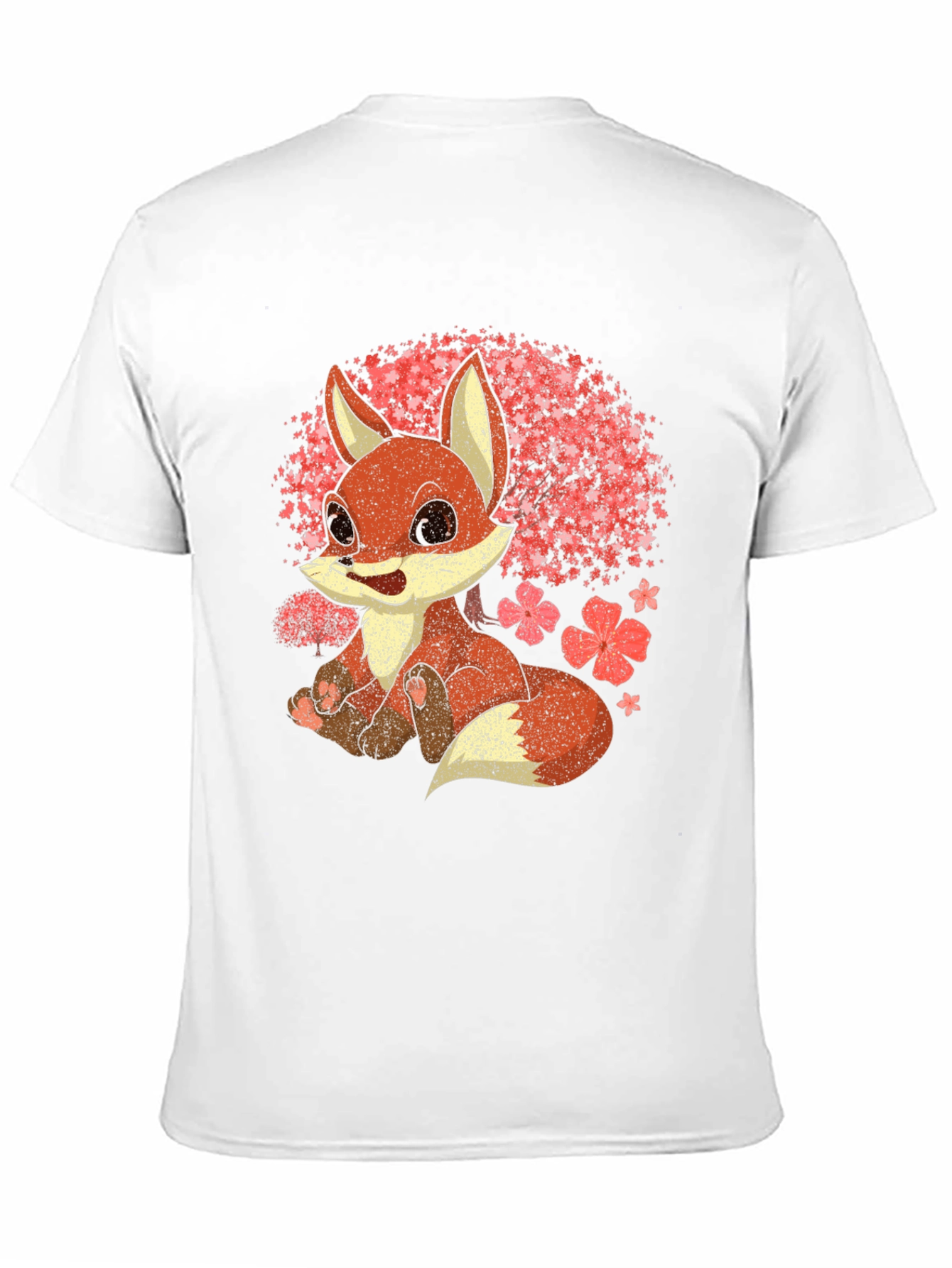 Black Cute Fox T-Shirt - Cherry Blossom Design view 11
