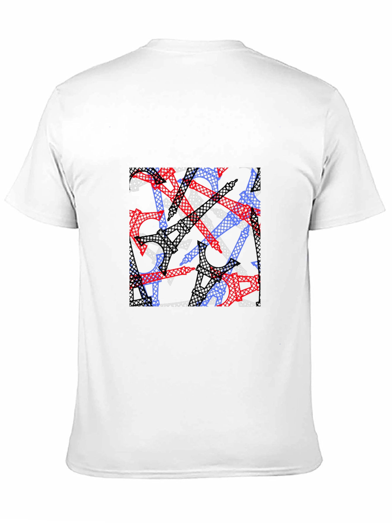 Black Abstract Eiffel Tower Print Men's T-Shirt view 11