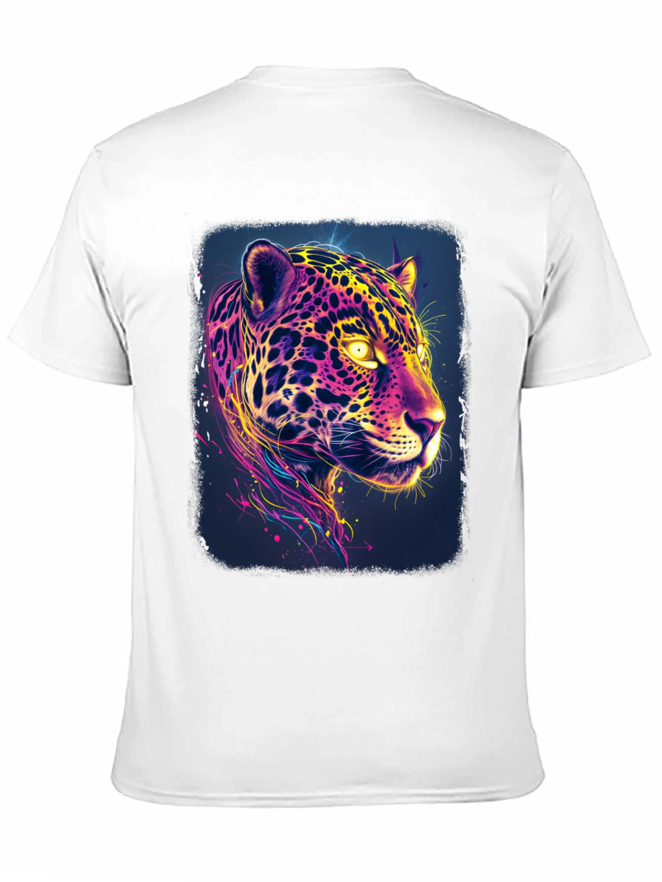 Black Vibrant Neon Jaguar Graphic Black T-Shirt view 11