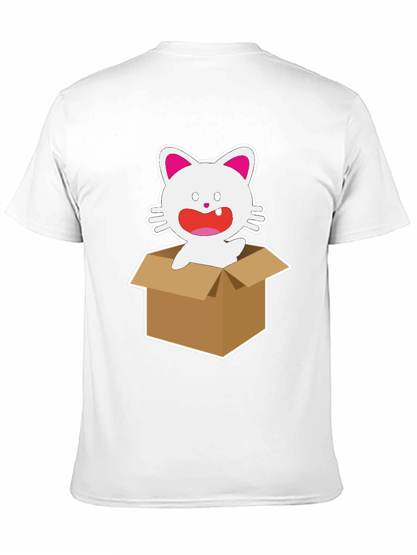 Black Cartoon Cat in Box Graphic Tee - Unisex Black T-Shirt view 11