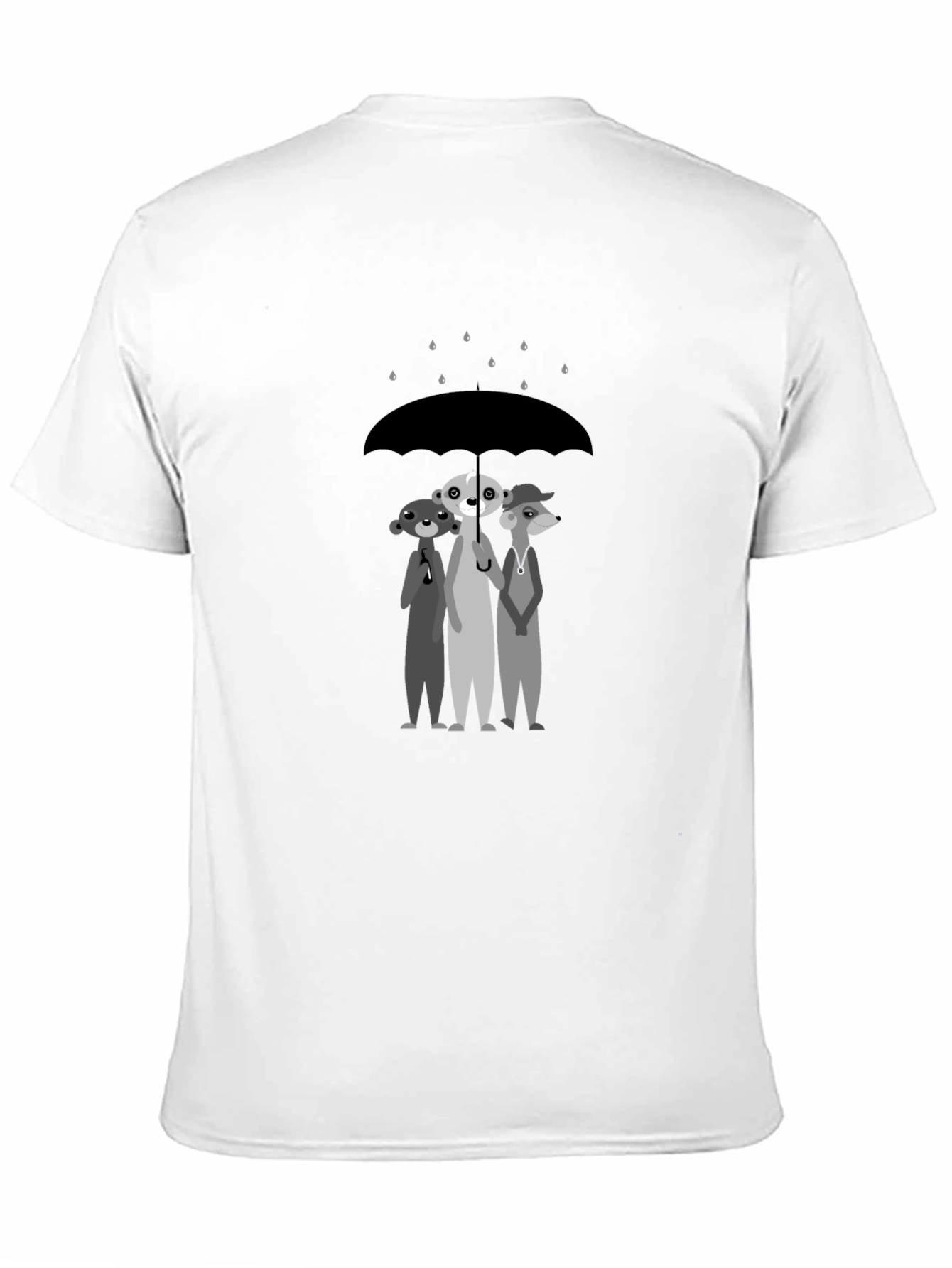 Black Rainy Day Pals T-Shirt: Cartoon Meerkat Design view 11
