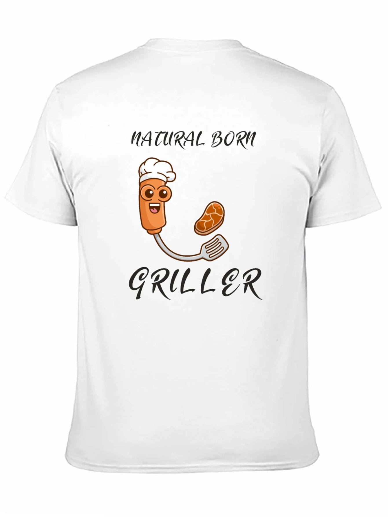 Black Natural Born Griller T-Shirt - BBQ Cartoon Chef view 11