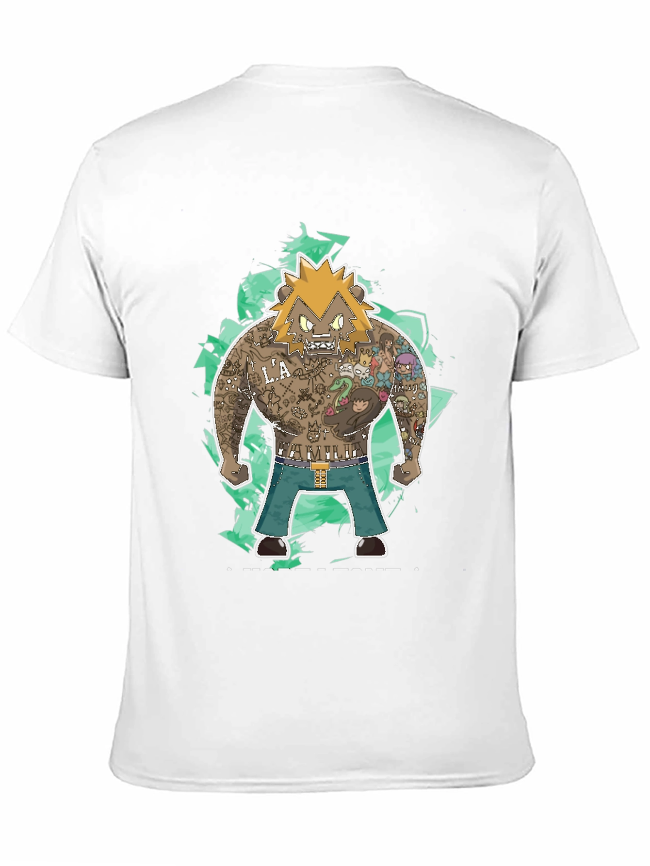 Black Tattooed Cartoon Bear Graphic Black T-Shirt view 11