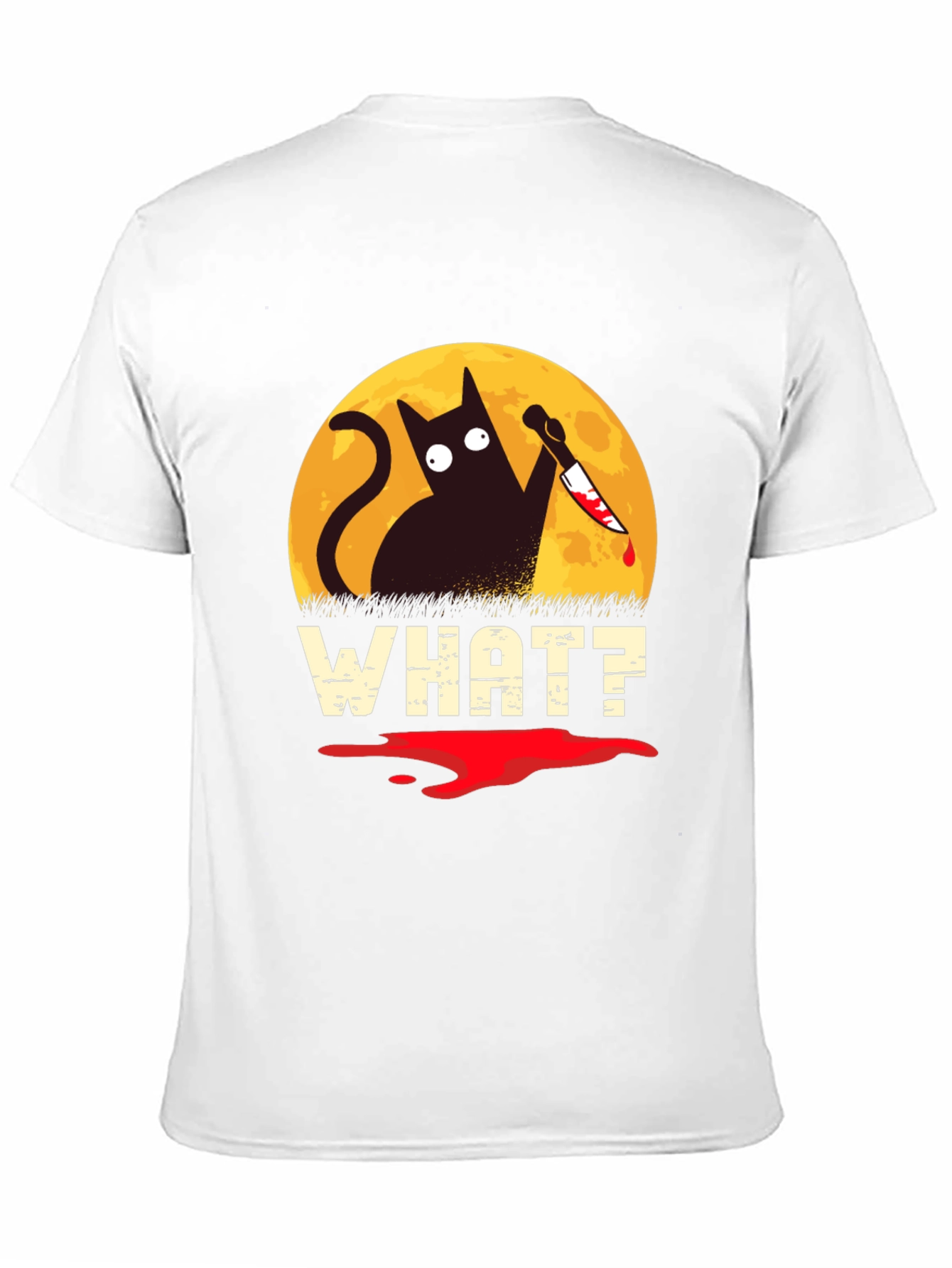 Black Funny Cat What? T-Shirt Halloween Black Cat with Knife Tee view 11
