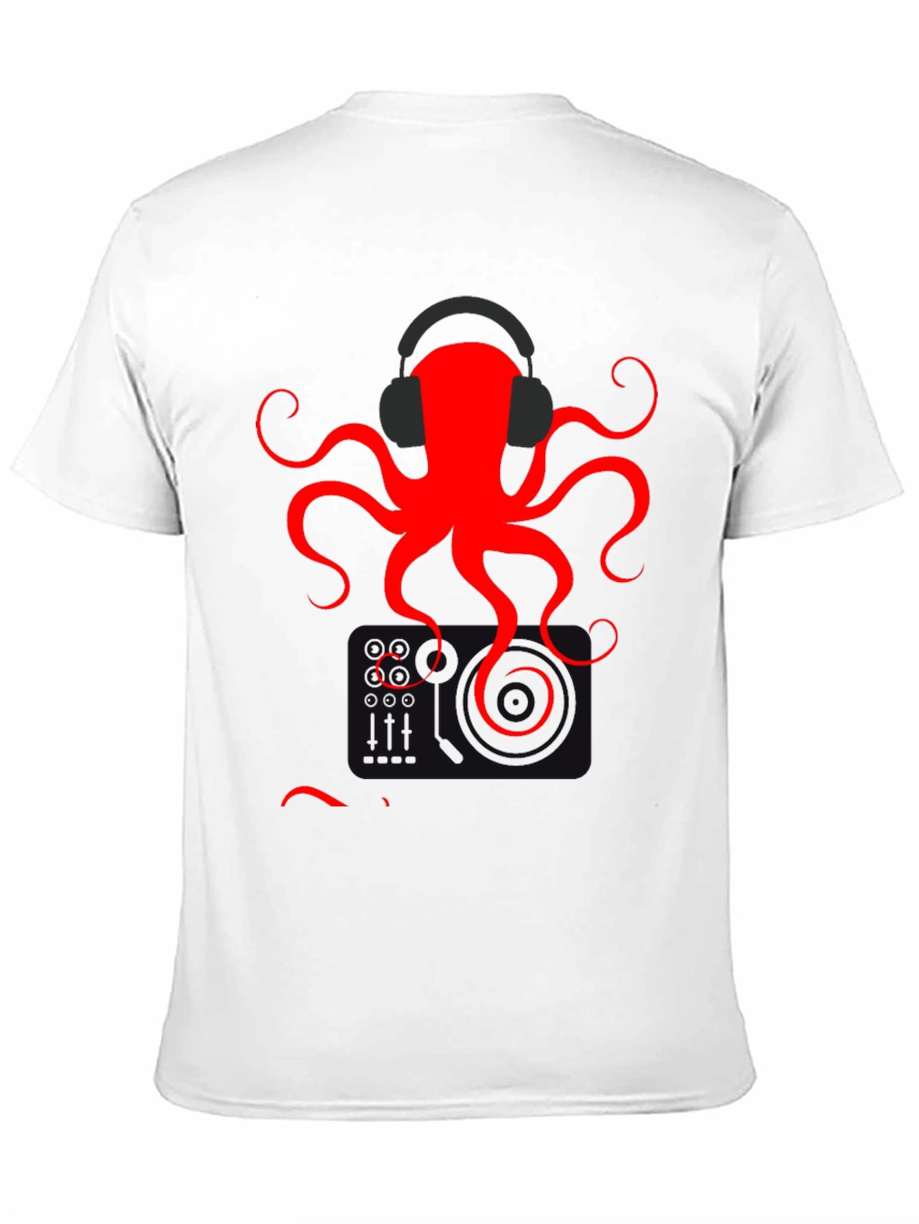 Black Red Octopus Headphones Graphic T-Shirt view 11