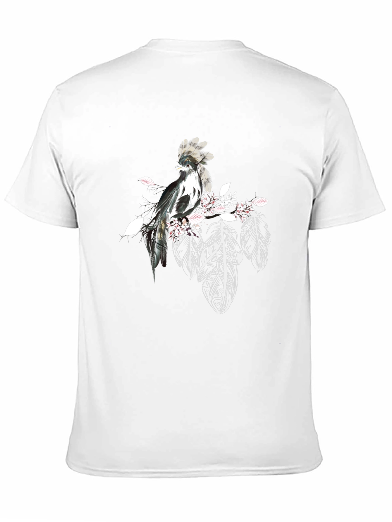 Black Black T-Shirt with Bird and Feathers Design view 11