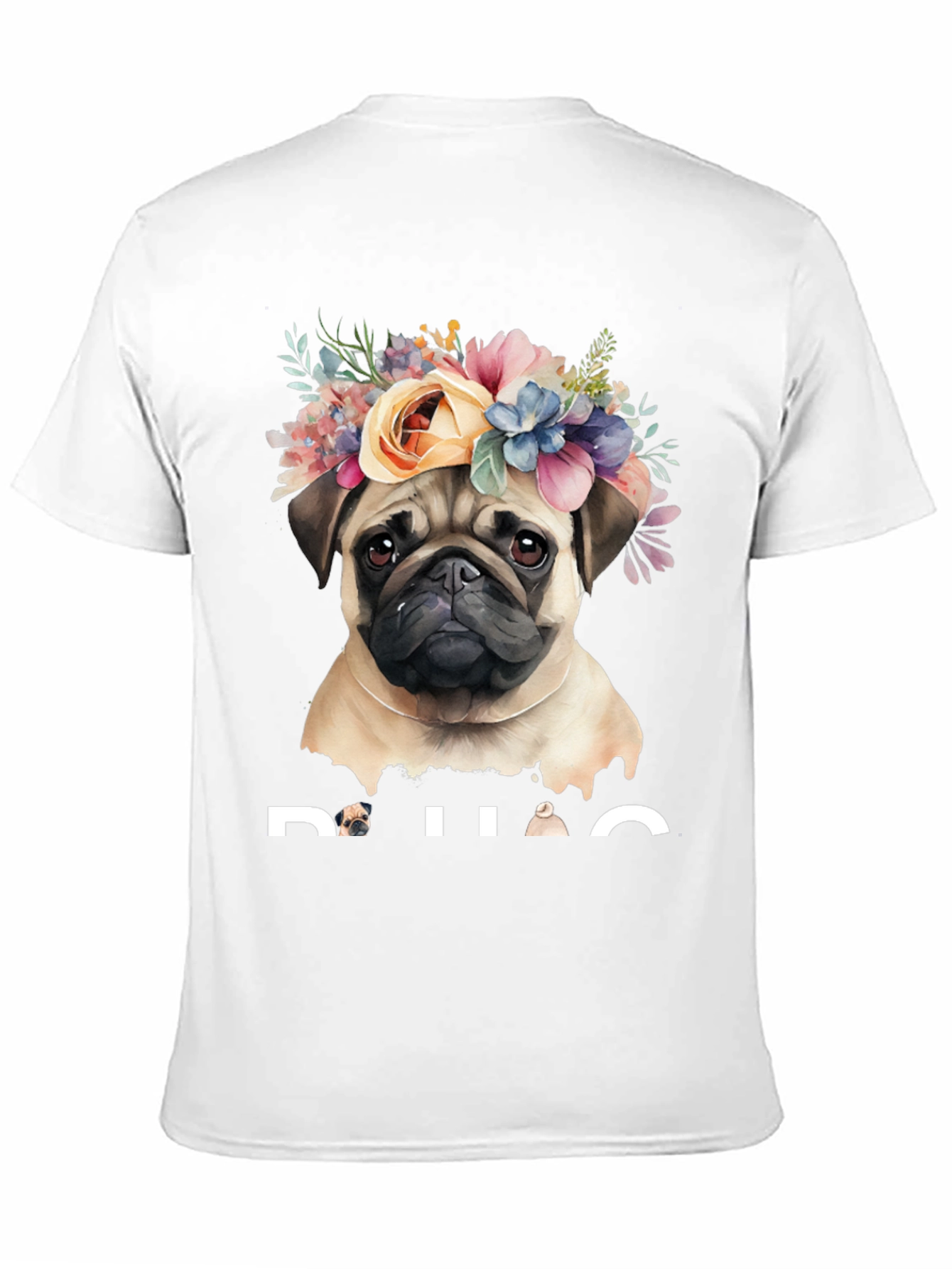 Black Pug Floral Crown Graphic Tee - Black Cotton T-Shirt view 11