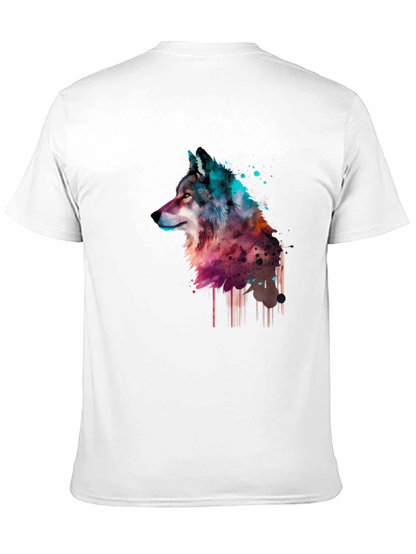 Black Watercolor Wolf Graphic Black T-Shirt view 11