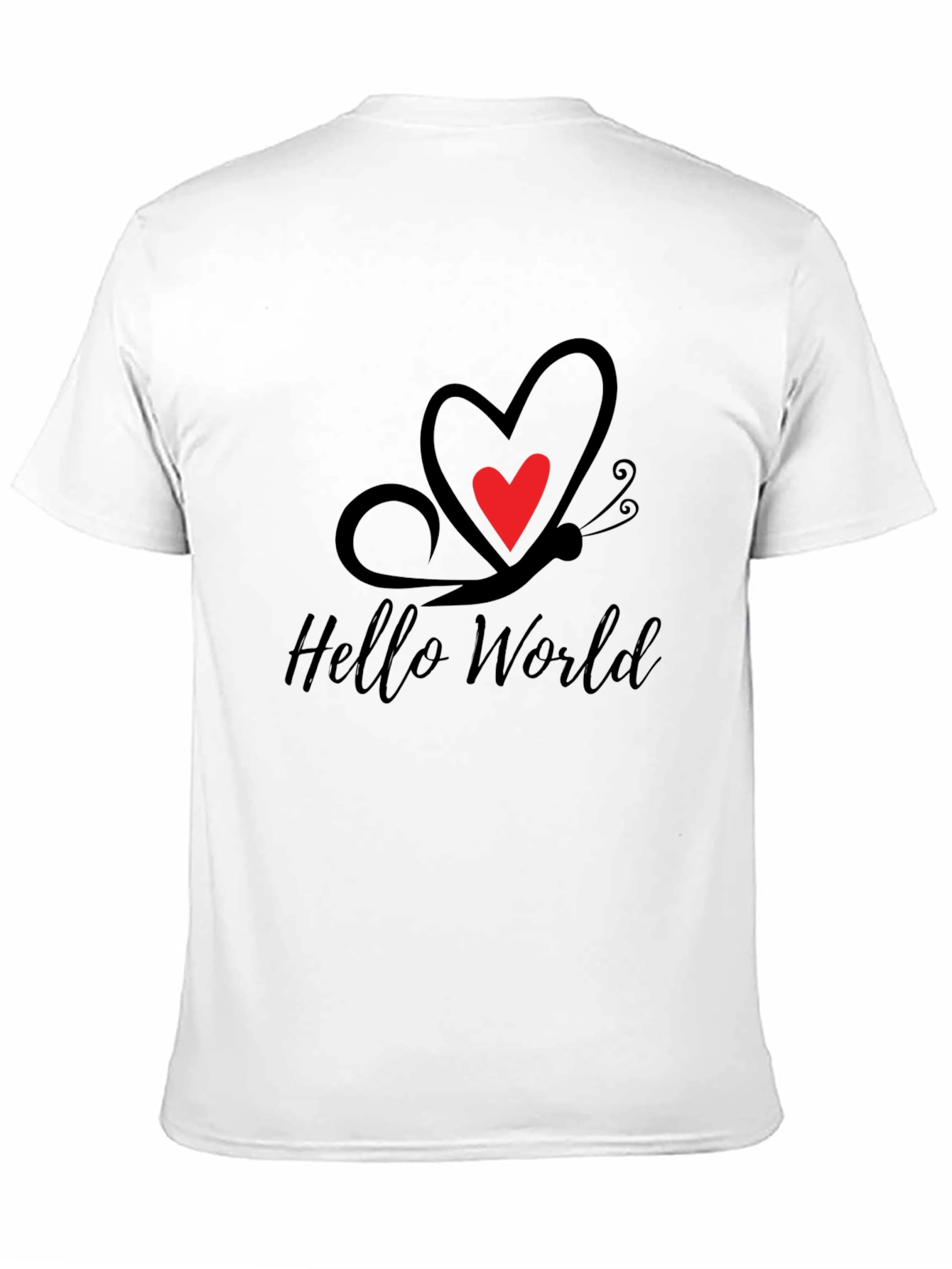 Black Hello World Butterfly Heart Tee view 11