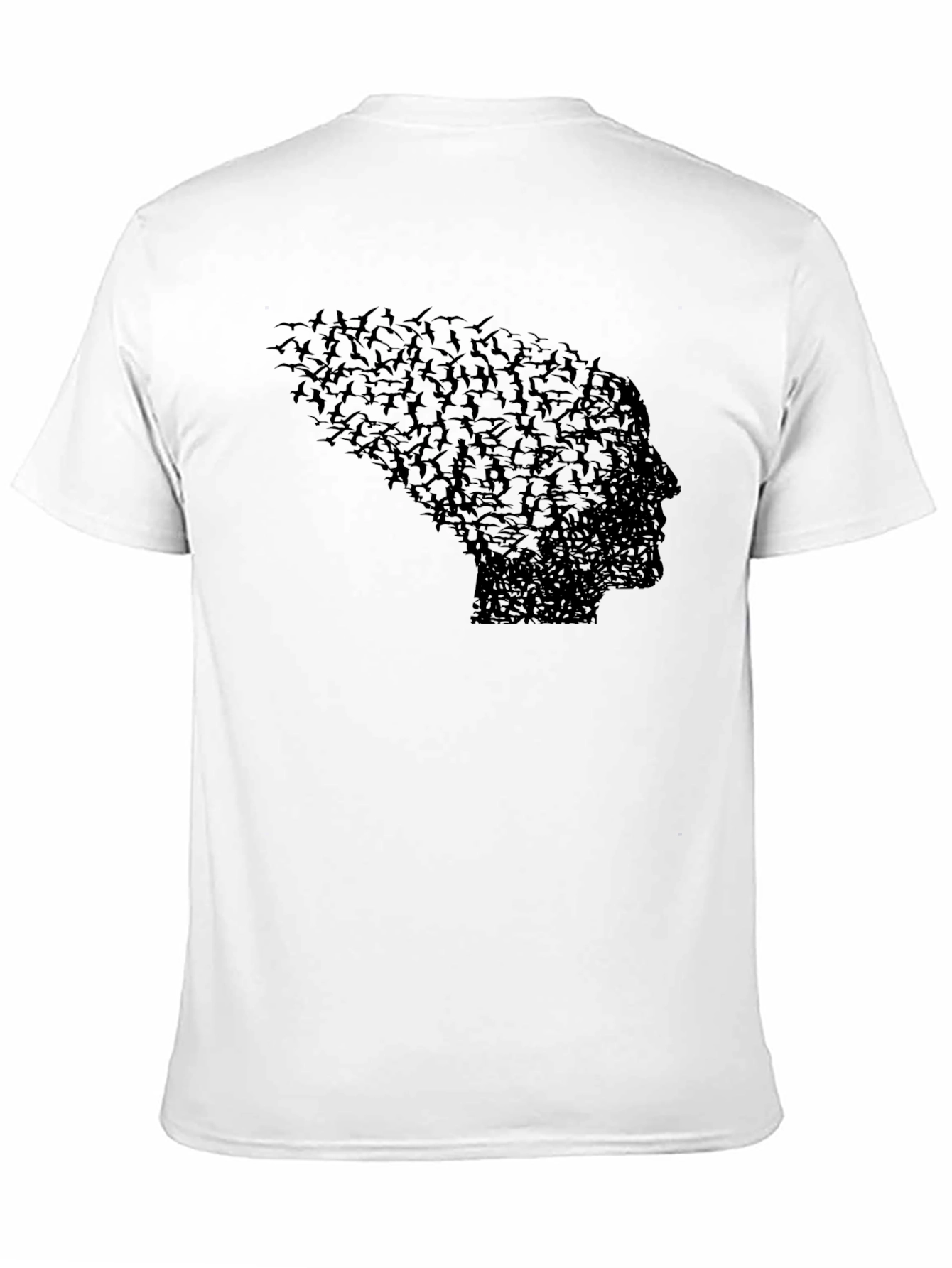 Black Birds Forming Head T-Shirt, Unique Graphic Tee, Black view 11