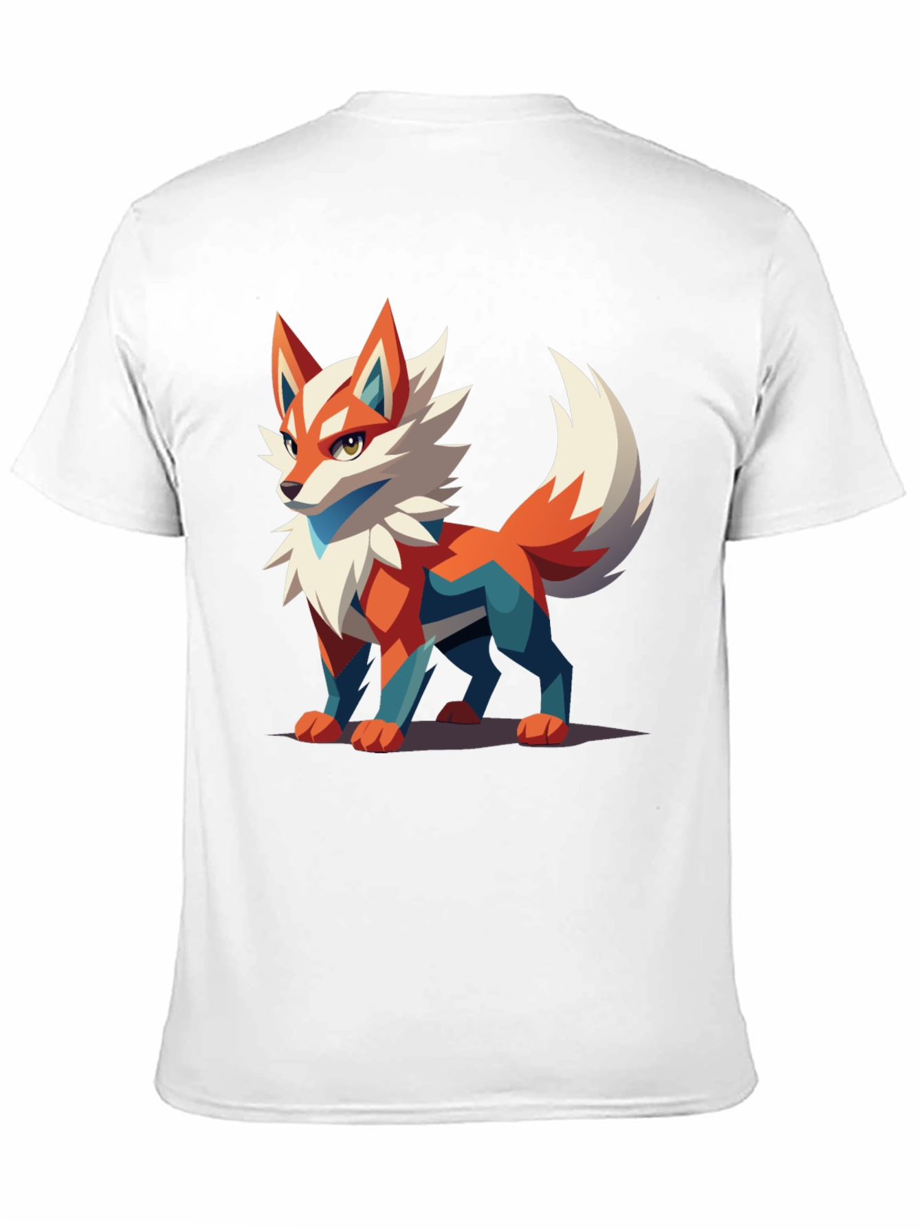 Black Men's Black T-Shirt with Geometric Fox Graphic view 11