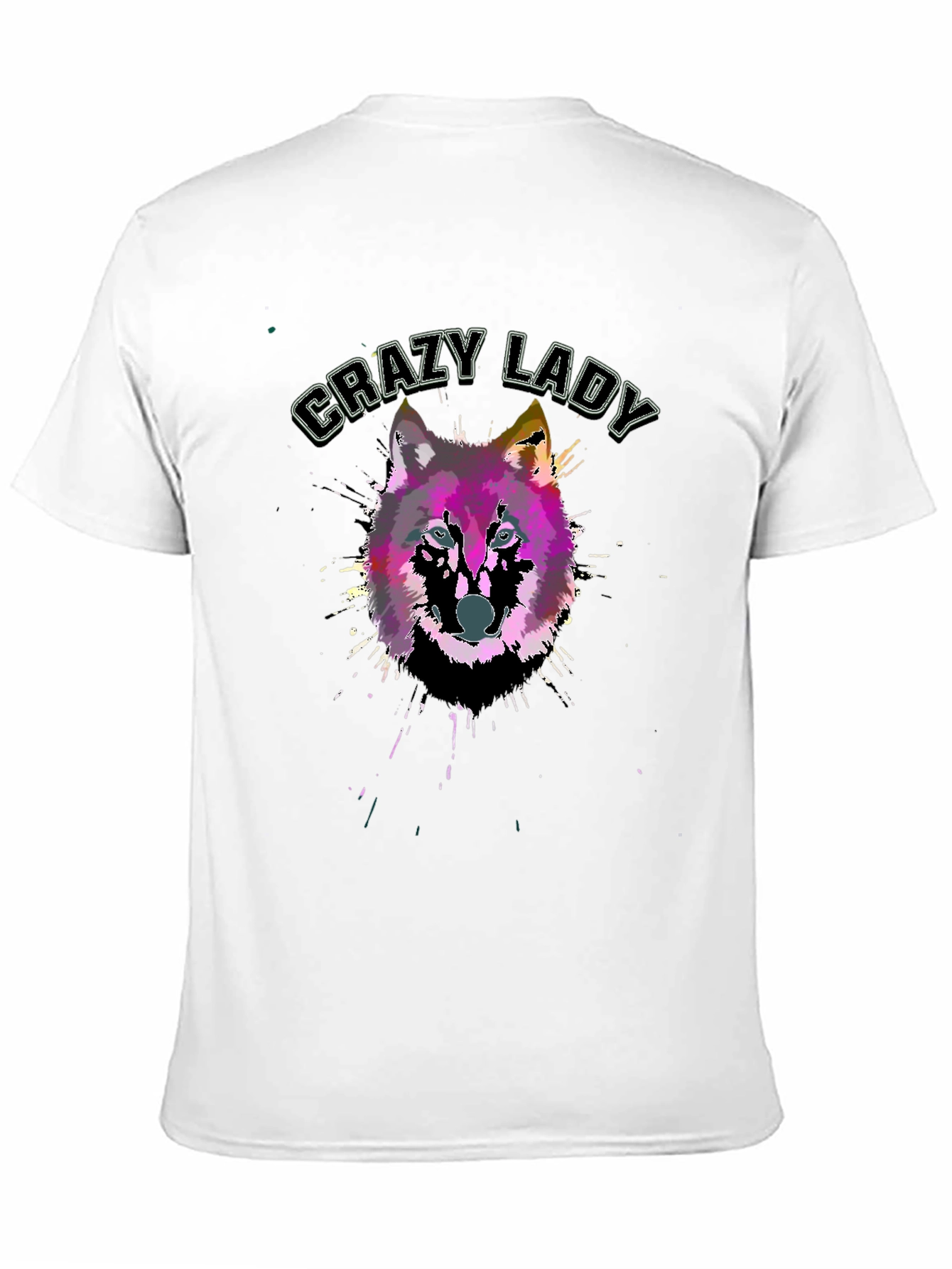 Black Crazy Lady Wolf Graphic Black T-Shirt view 11