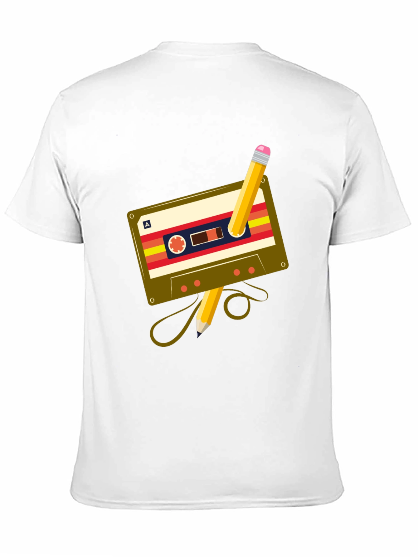 Black Retro Cassette & Pencil Graphic Tee - Music Lover's T-Shirt view 11