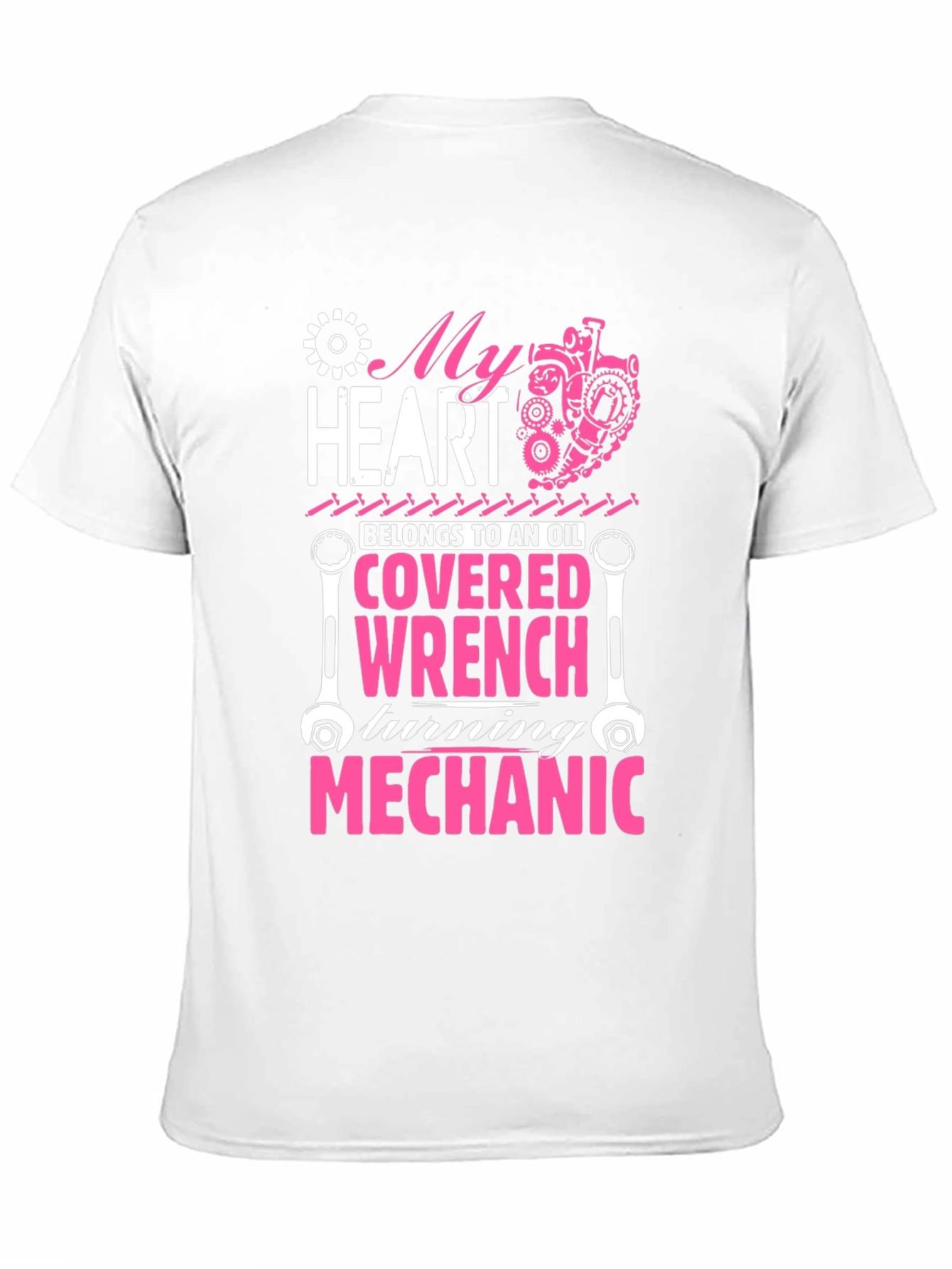 Black Mechanic Heart T-Shirt: Oil Covered Wrench Design view 11