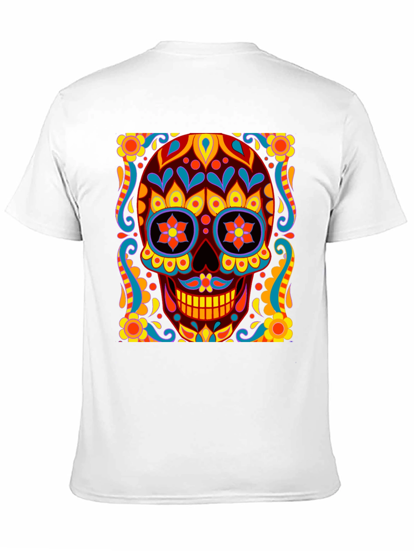 Black Day of the Dead Skull Graphic Black T-Shirt view 11