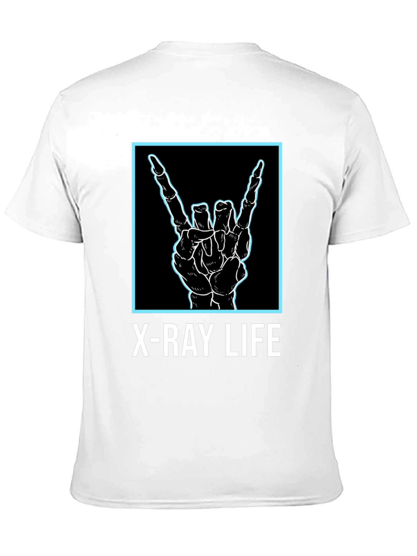 Black X-Ray Life Skeleton Hand Rock On T-Shirt view 11
