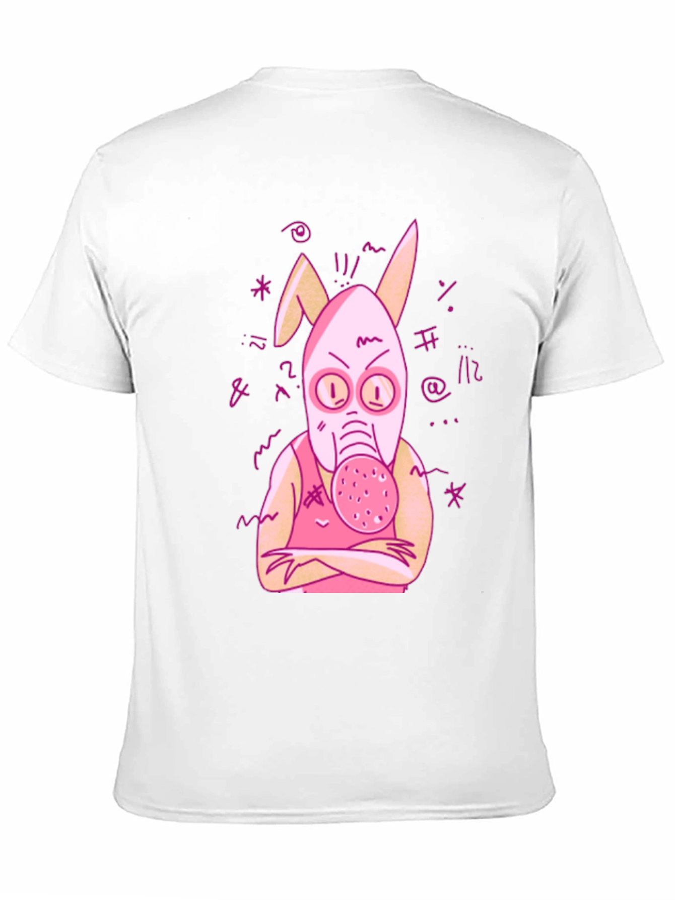 Black Unique Graphic Tee - Pink Bunny Gas Mask Design view 11