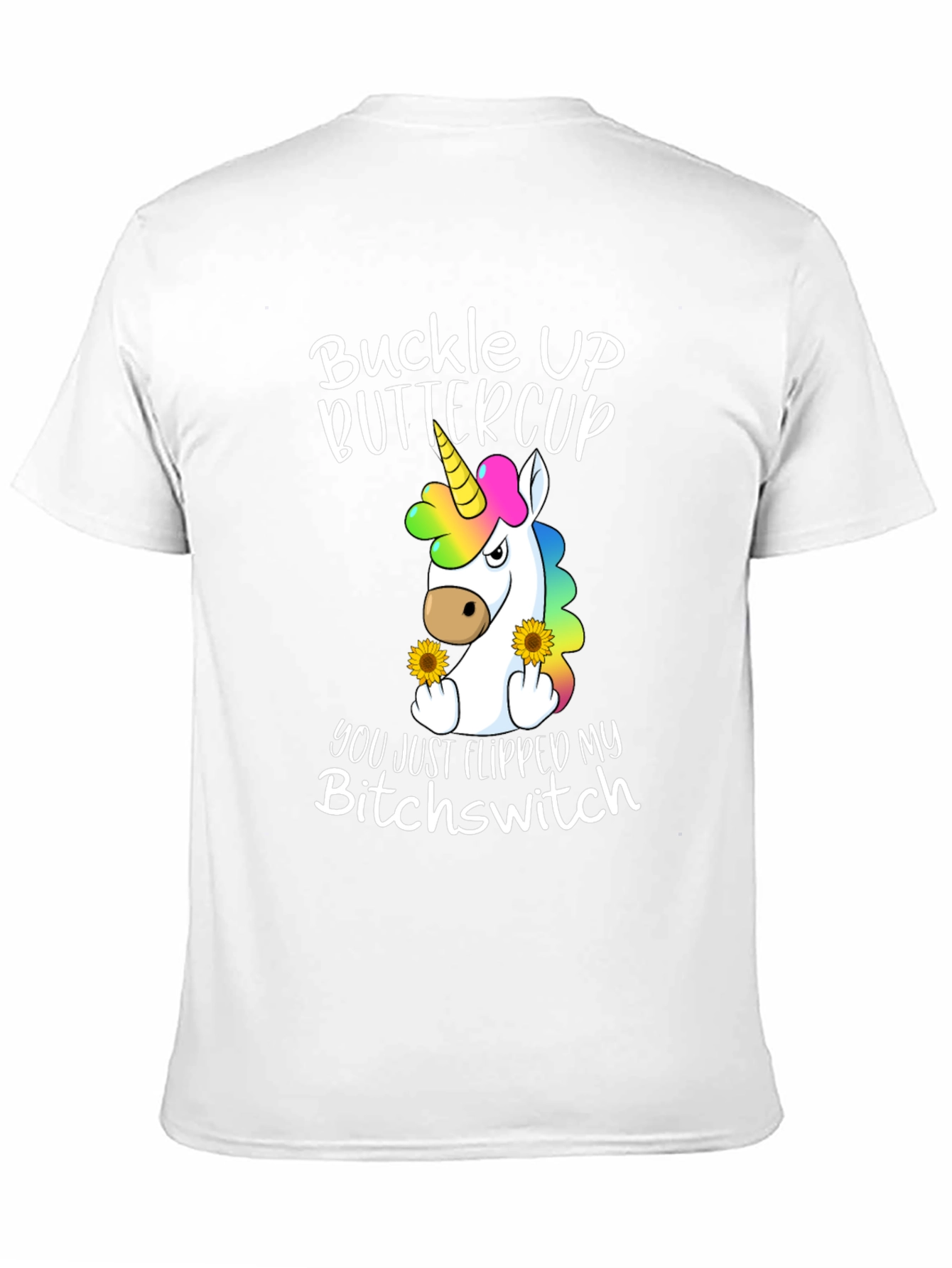 Black Buckle Up Buttercup T-Shirt - Unicorn Flipping You Off view 11