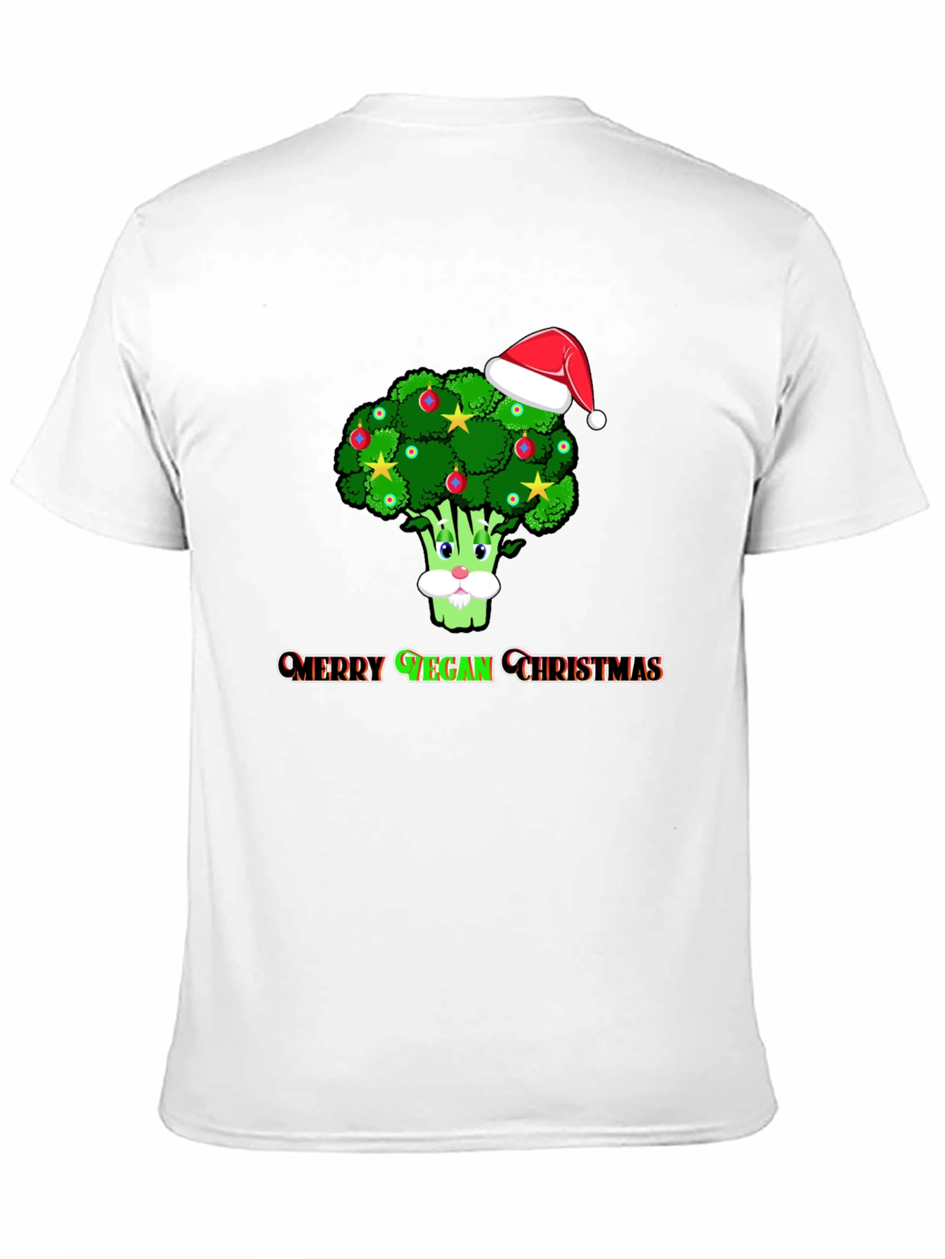 Black Merry Vegan Christmas T-Shirt - Broccoli Santa Hat view 11