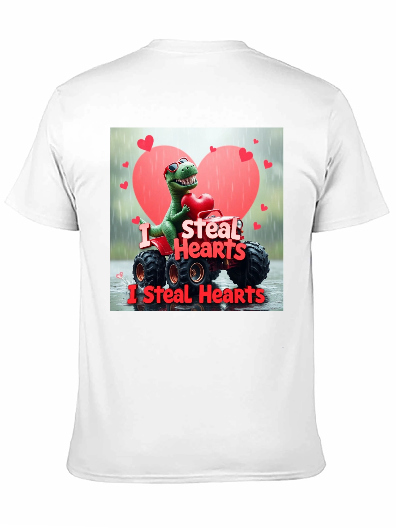 Black I Steal Hearts Dinosaur Monster Truck Valentine's Day T-Shirt view 11