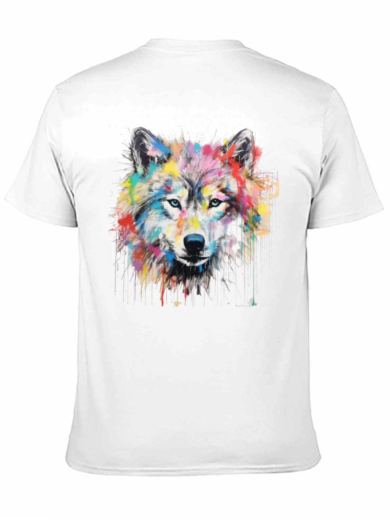 Black Colorful Wolf Graphic Print Men's Black T-Shirt view 11