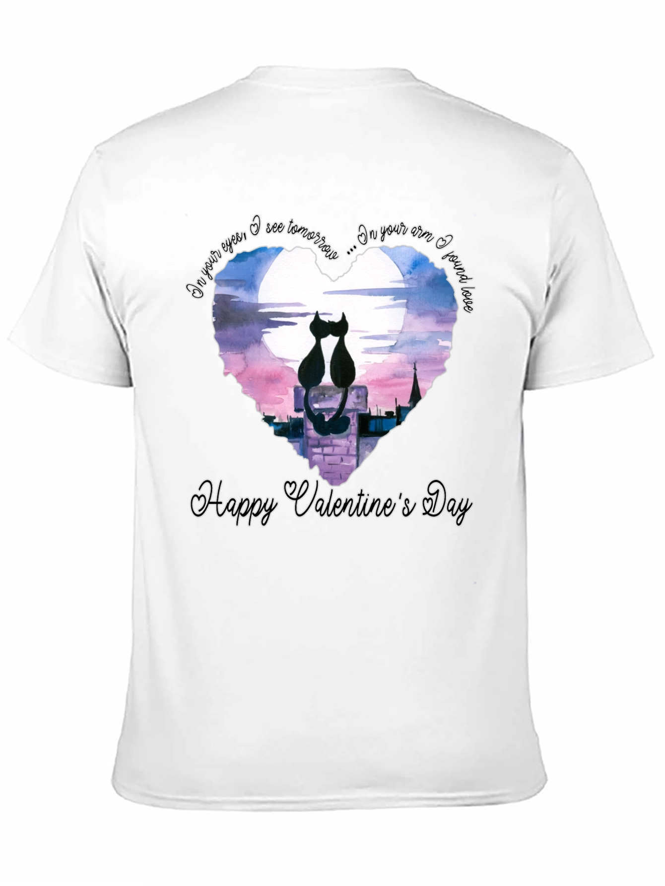 Black Valentine's Cat Lovers Black T-Shirt view 11