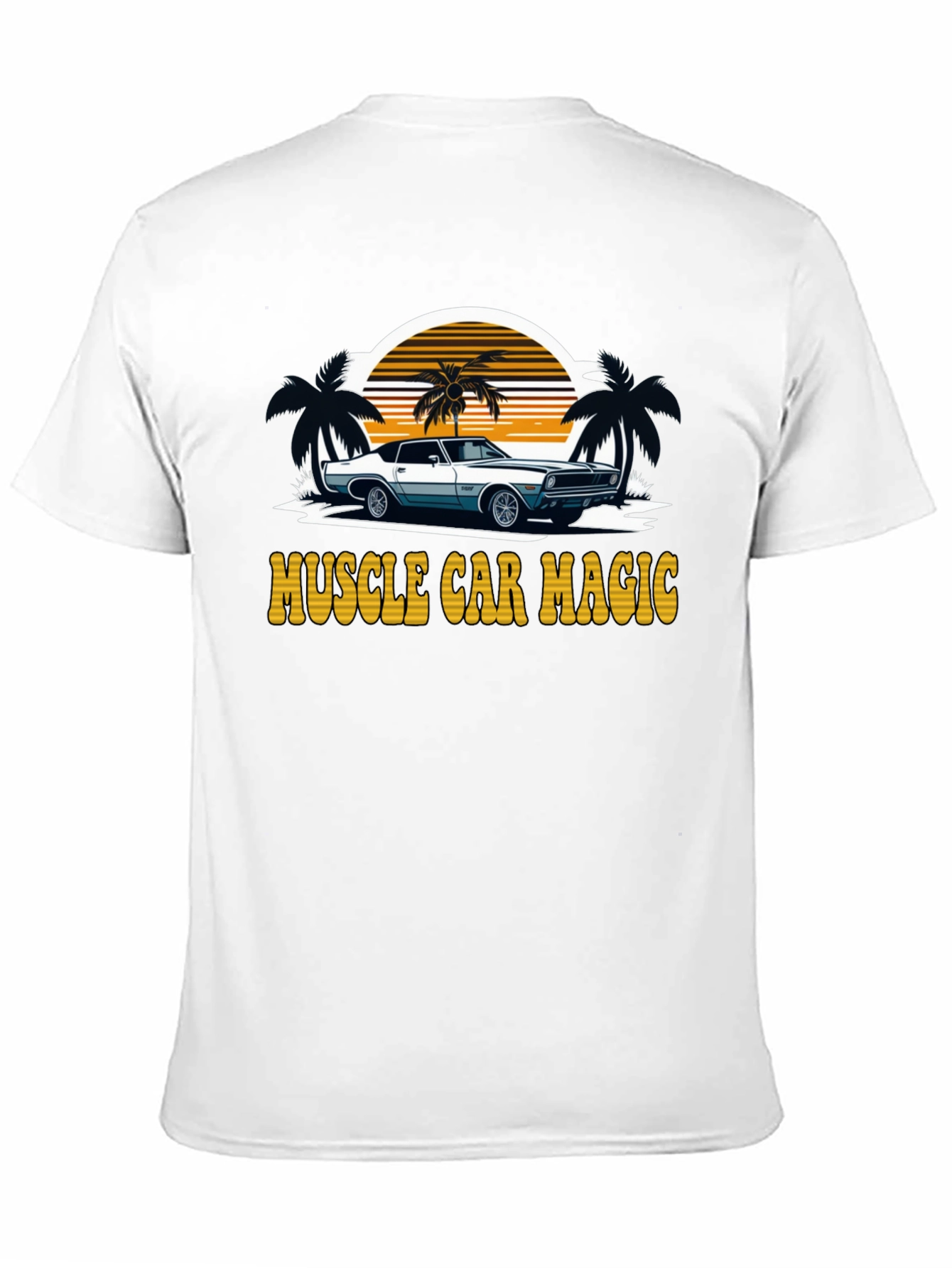 Black Muscle Car Magic Tee - Vintage Sunset Design view 11