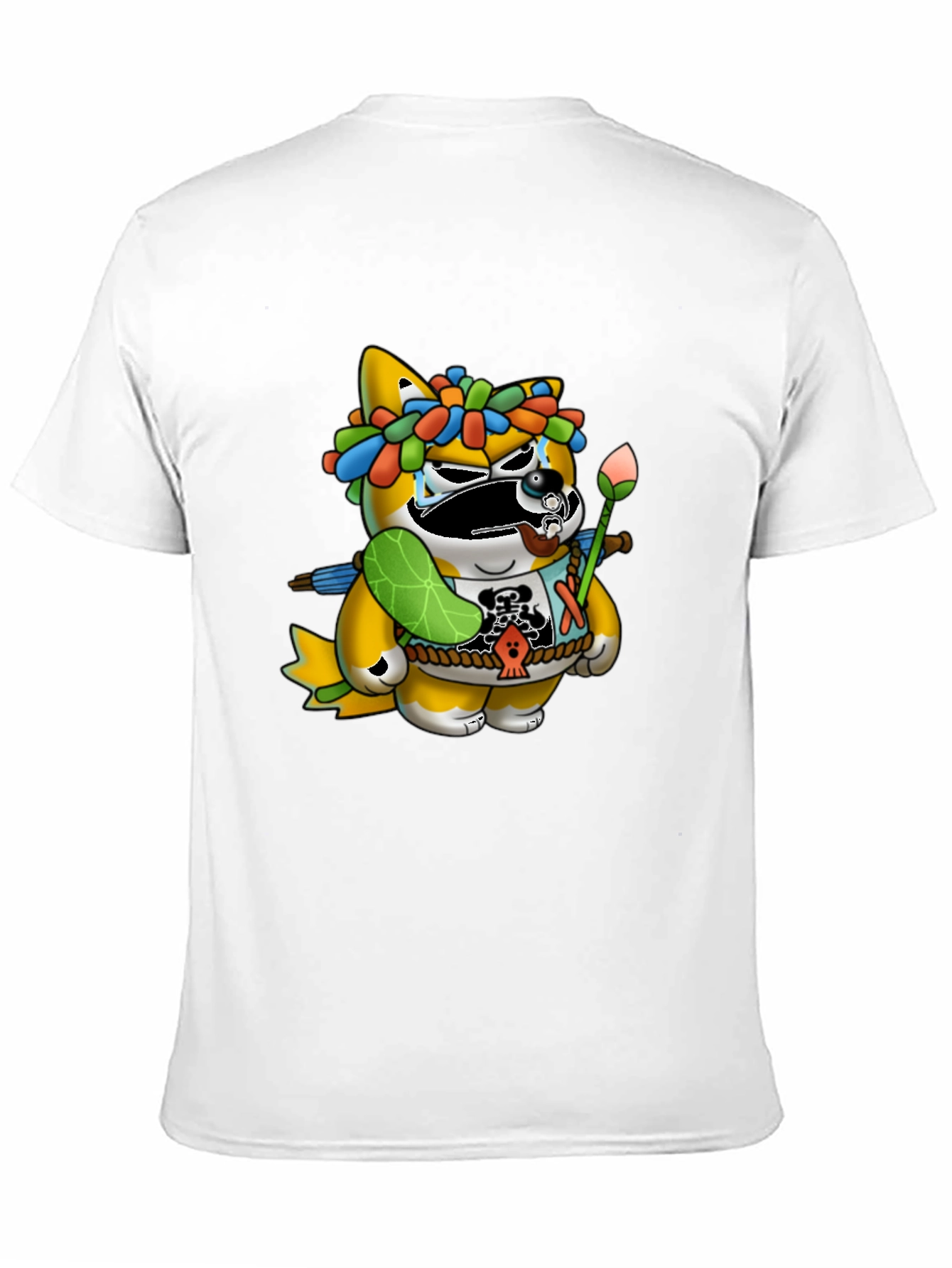 Black Unique Graphic Tee - Cartoon Tanuki Design view 11