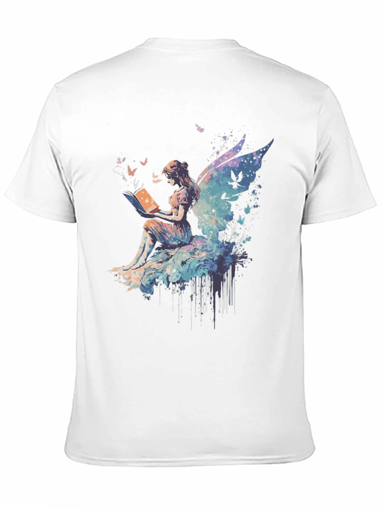 Black Whimsical Fairy Reading Book Graphic T-Shirt view 11