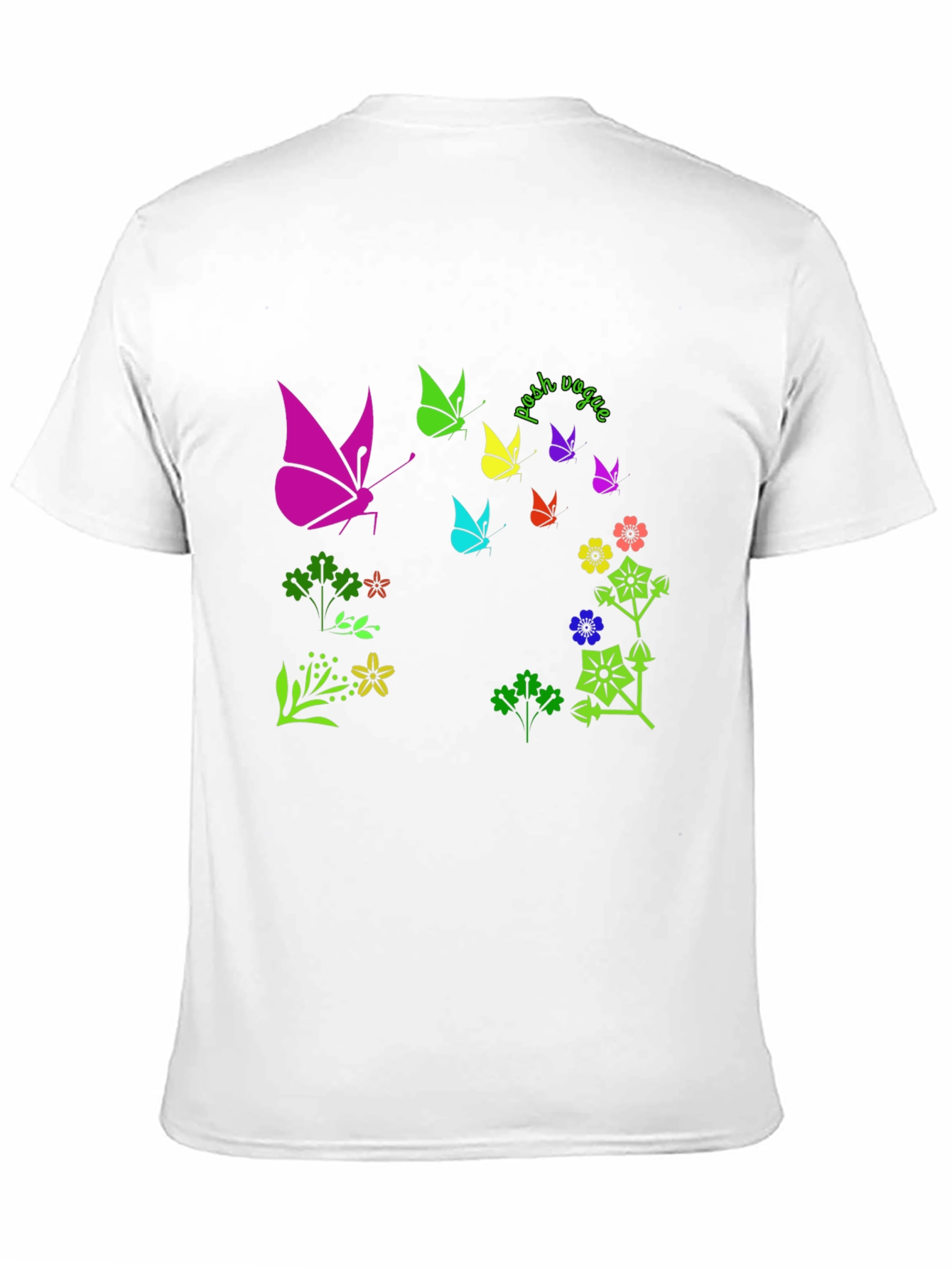 Vibrant Butterfly & Floral Print Black T-Shirt - 11