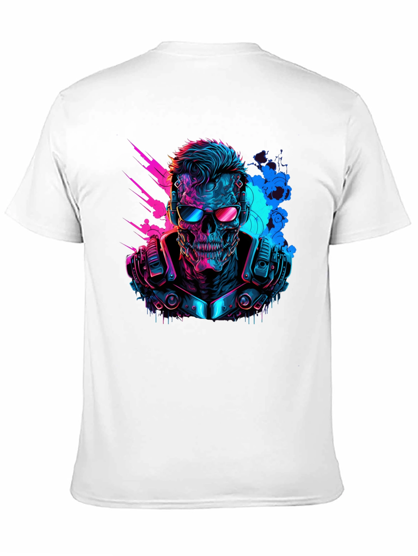 Black Cyberpunk Skull T-Shirt - Neon Techwear view 11