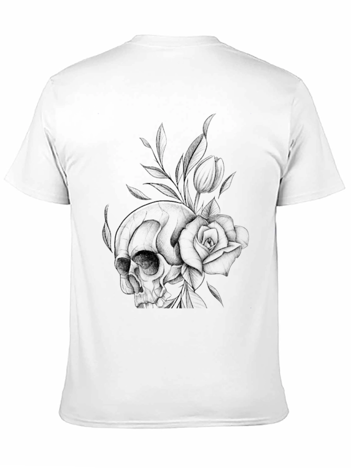 Black Skull & Rose Graphic Print T-Shirt - Casual Style view 11