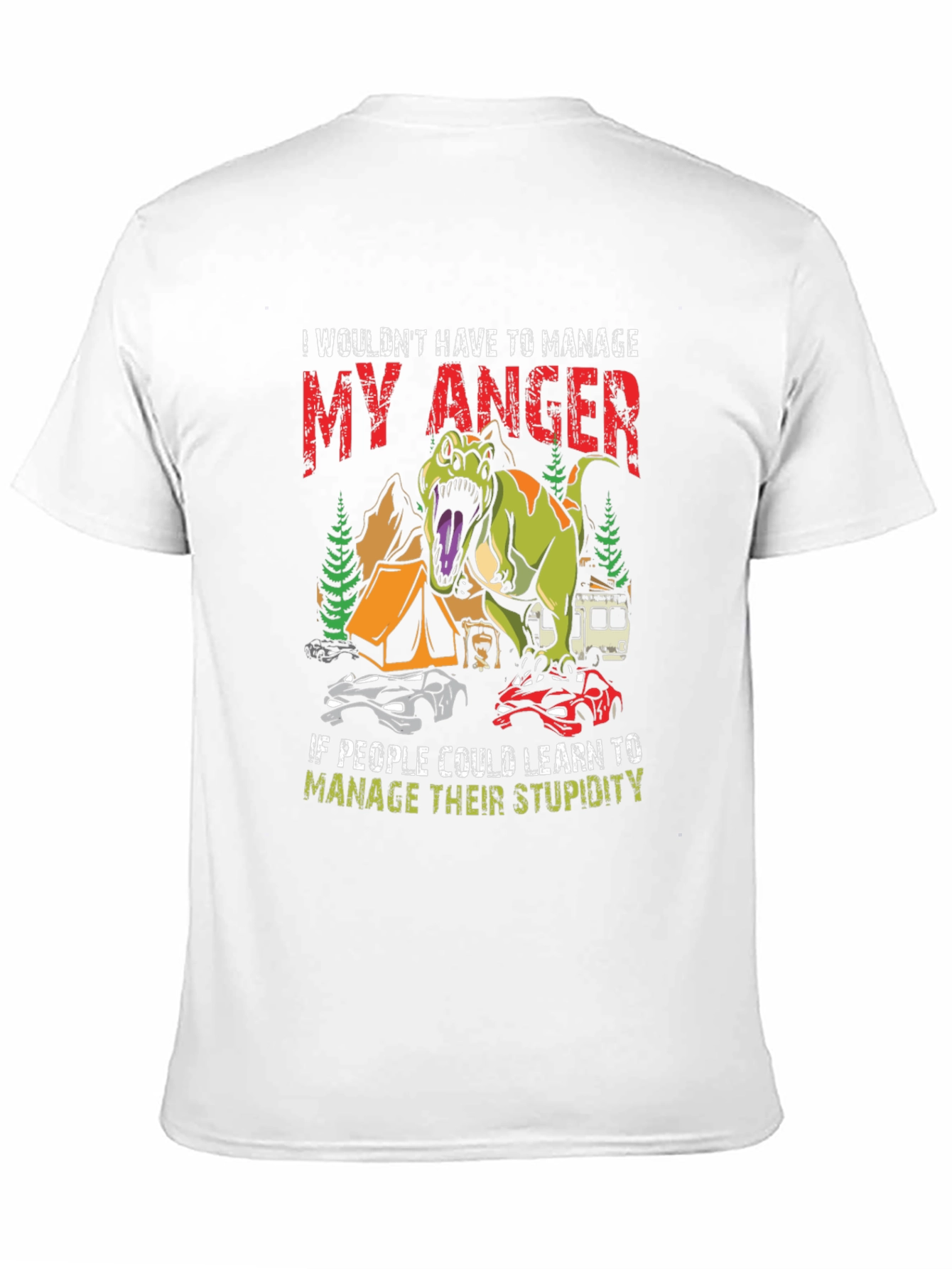 Black Manage Anger Dinosaur T-Shirt - Funny Camping Tee view 11