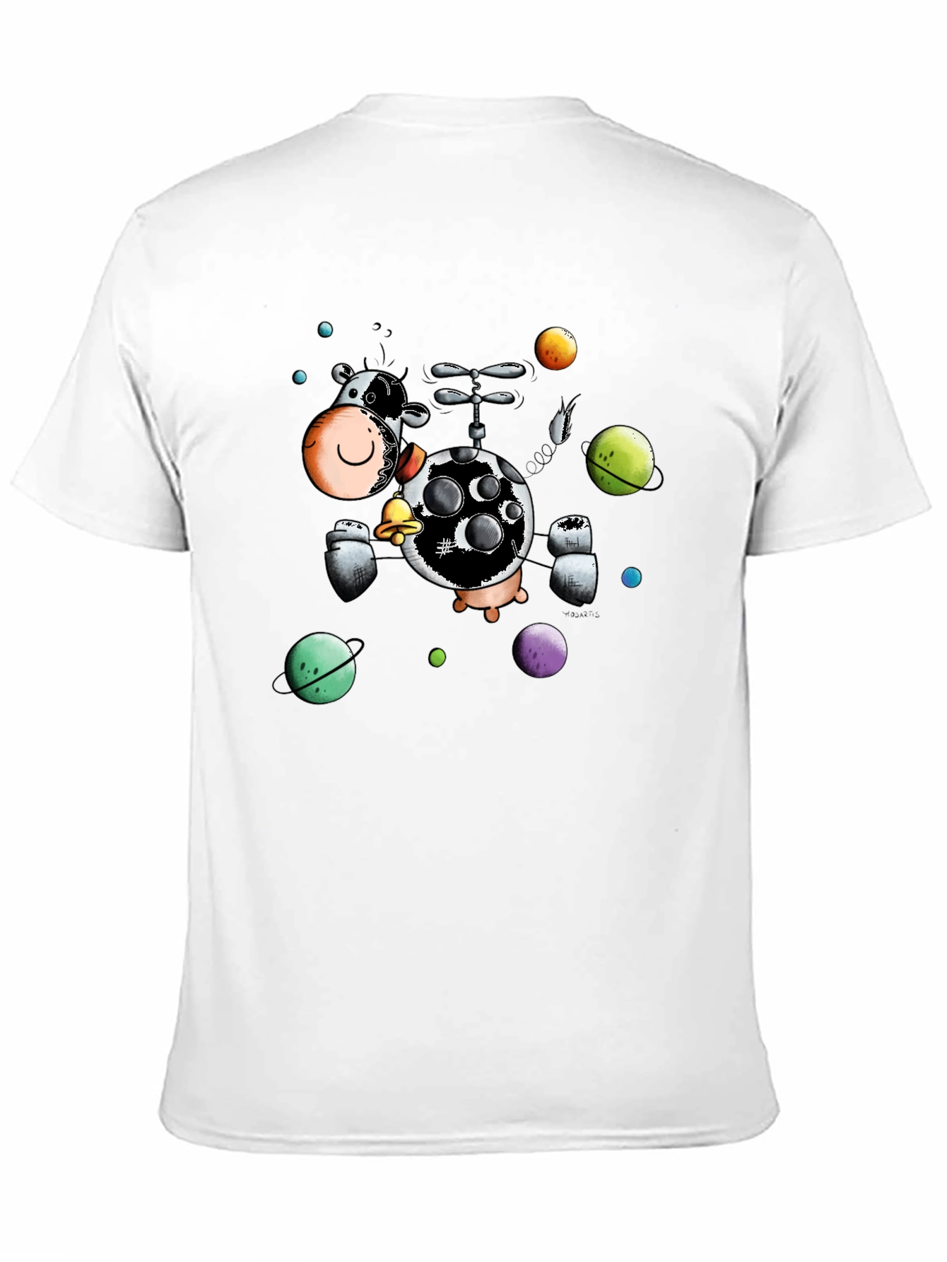 Black Cosmic Cow Black T-Shirt, Novelty Cartoon Design view 11
