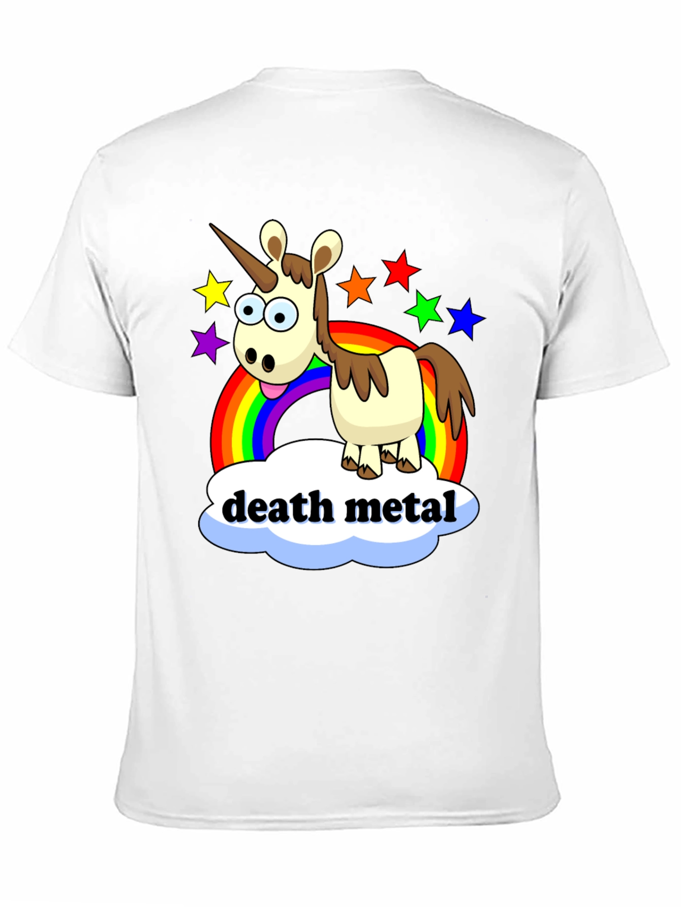 Black Death Metal Unicorn T-Shirt - Rainbow Star Design view 11