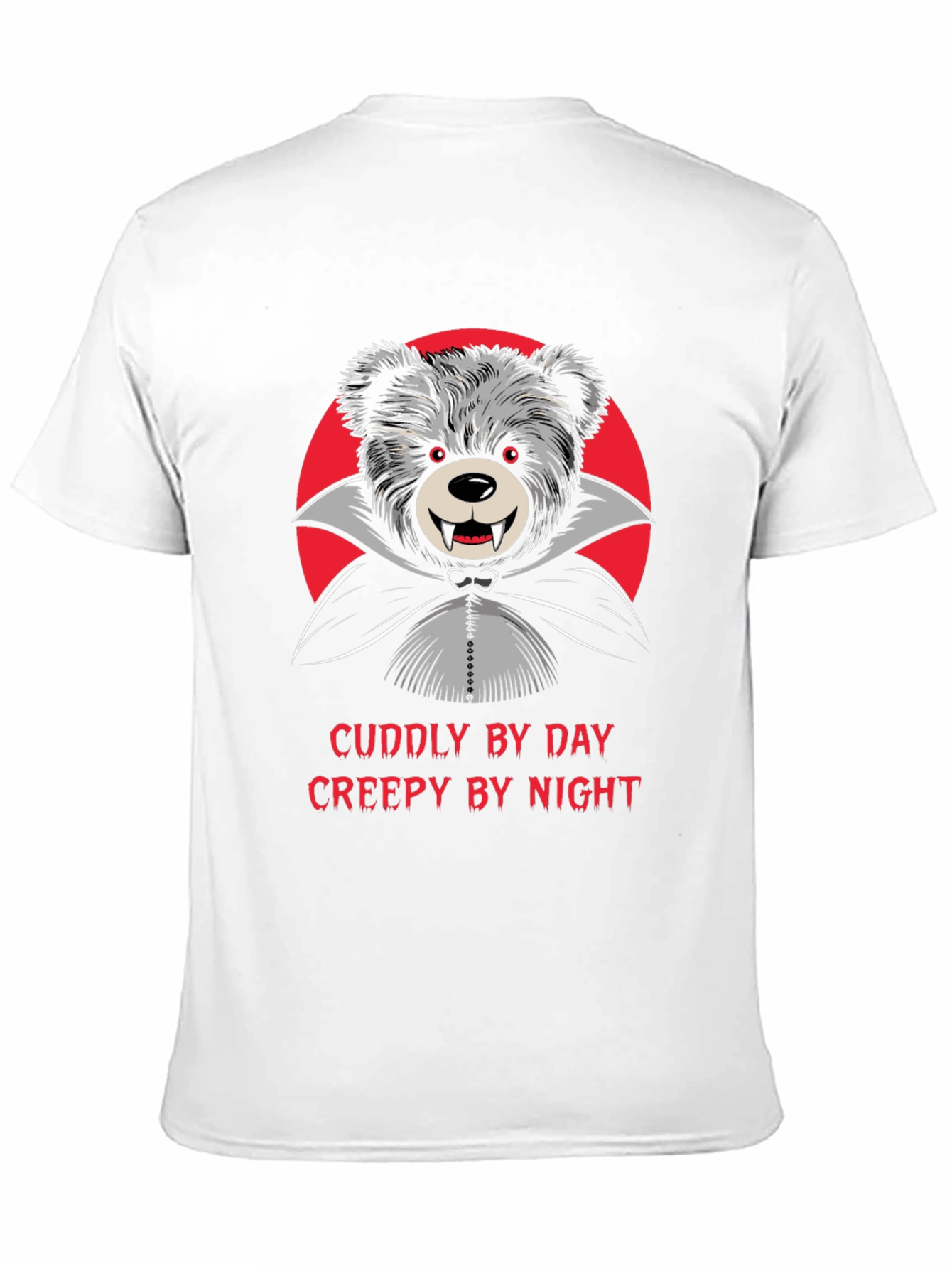 Black Cuddly by Day, Creepy by Night Vampire Teddy Bear T-Shirt view 11