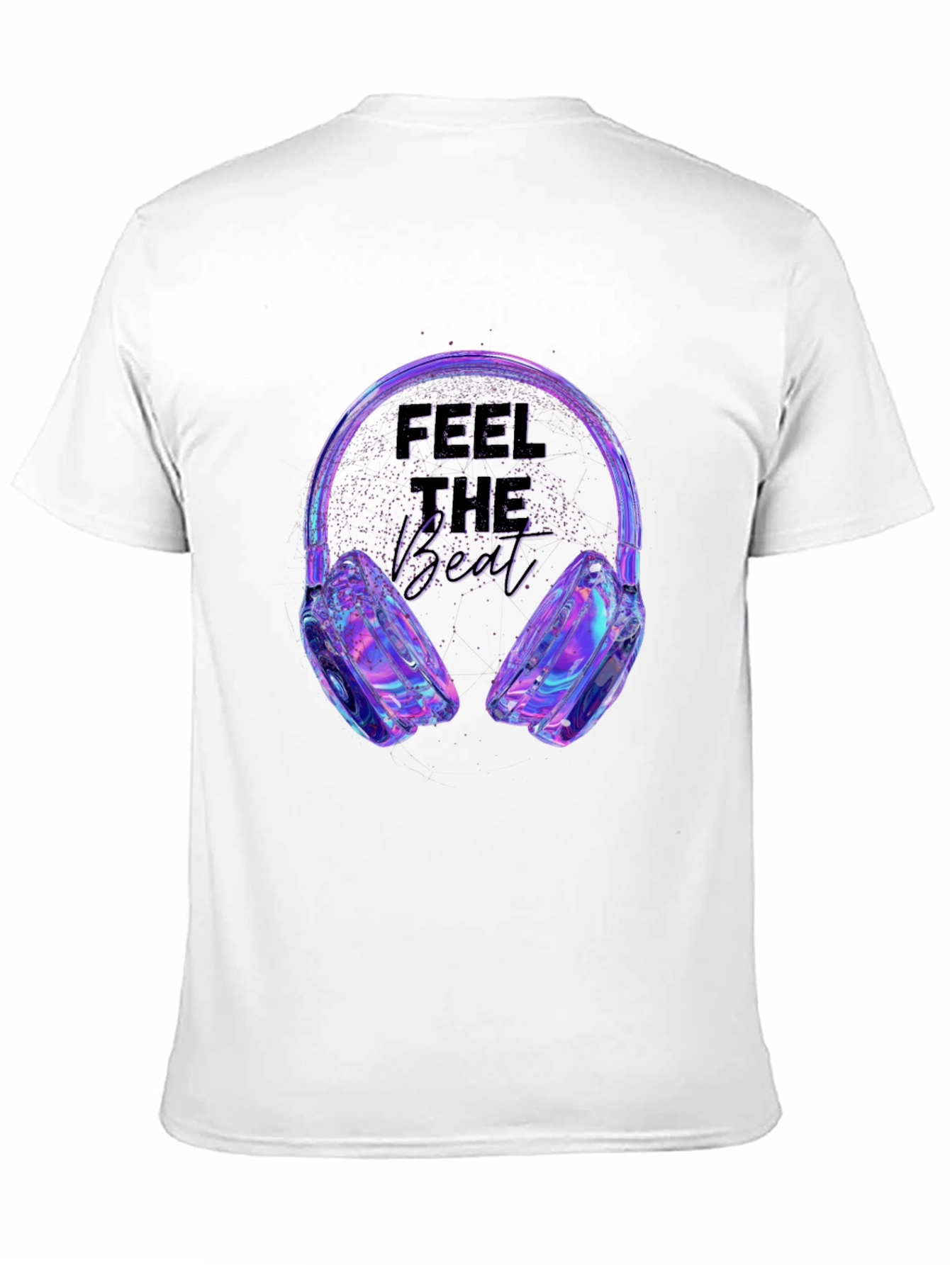 Black Feel the Beat T-Shirt - Holographic Headphones Design view 11