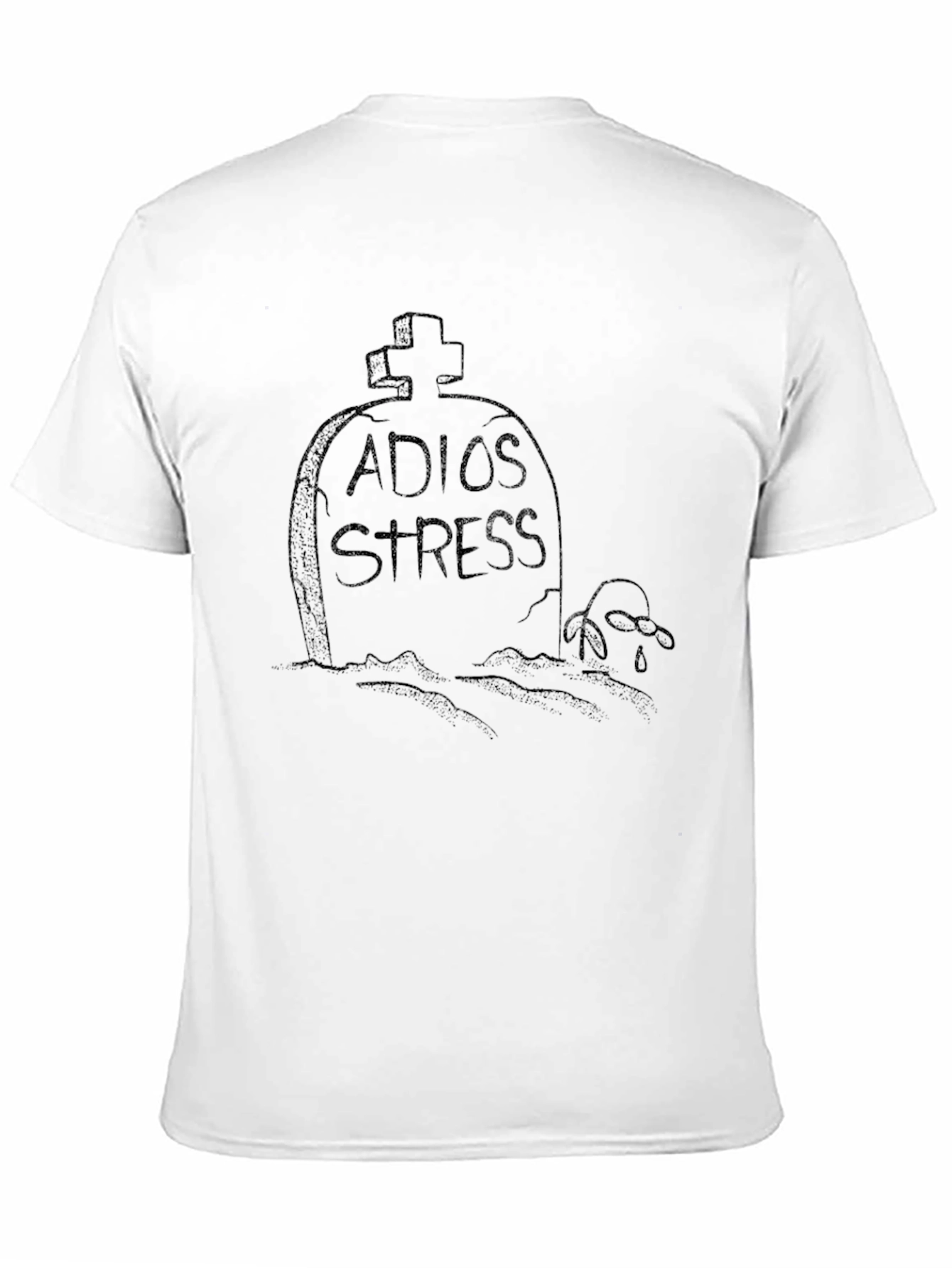 Black Adios Stress Black T-Shirt with Tombstone Design view 11