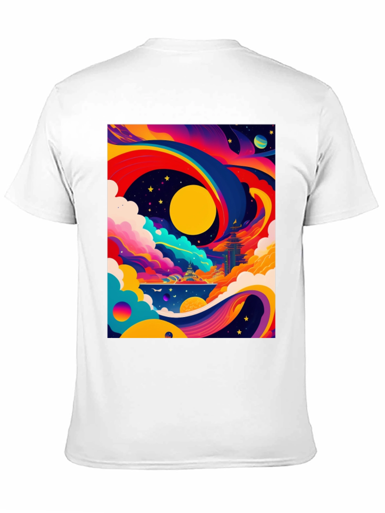 Black Vibrant Celestial Graphic Tee - Artistic Dreamscape view 11
