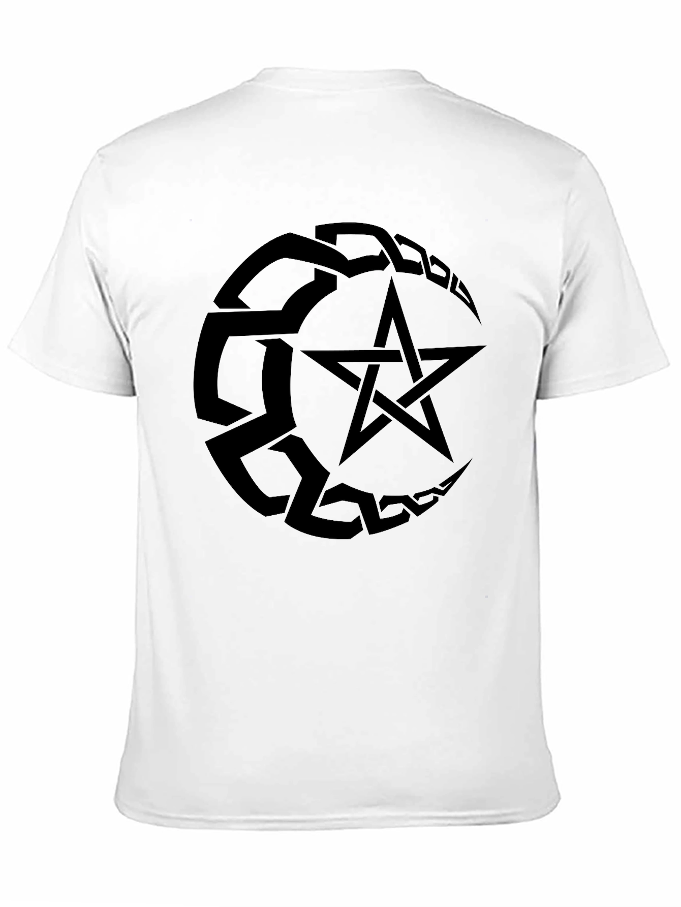Black Men's Black T-Shirt with Pentagram Design view 11