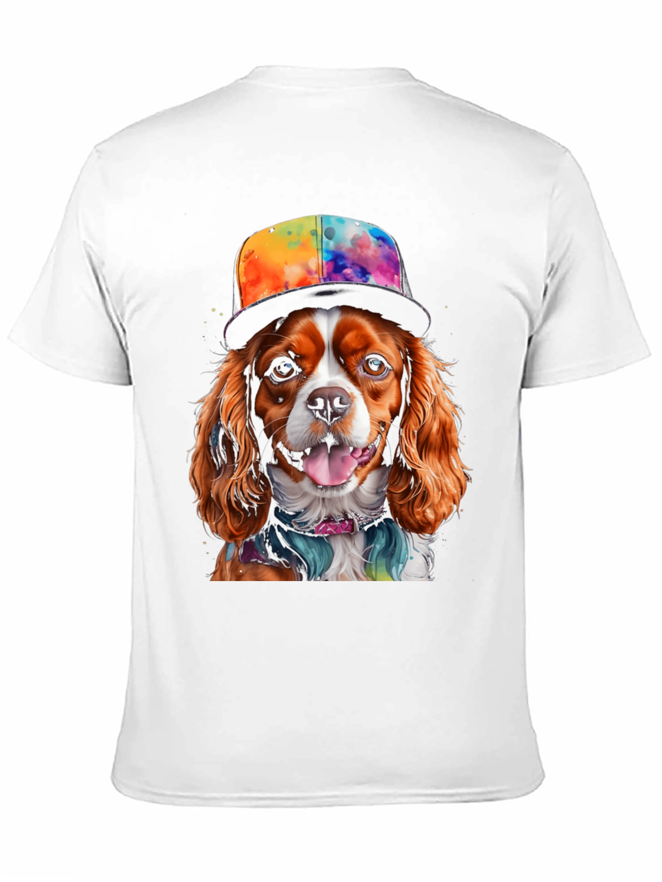 Black Cool Dog T-Shirt: Cavalier in Colorful Hat view 11