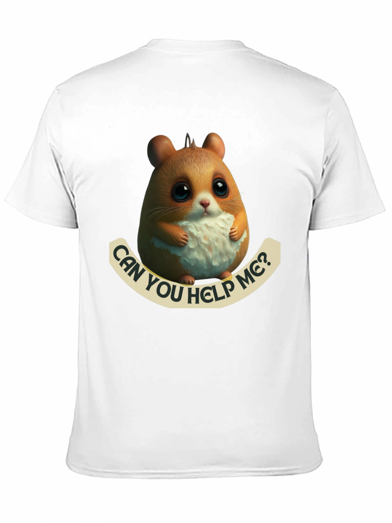 Black Cute Hamster 'Can You Help Me?' Graphic T-Shirt view 11