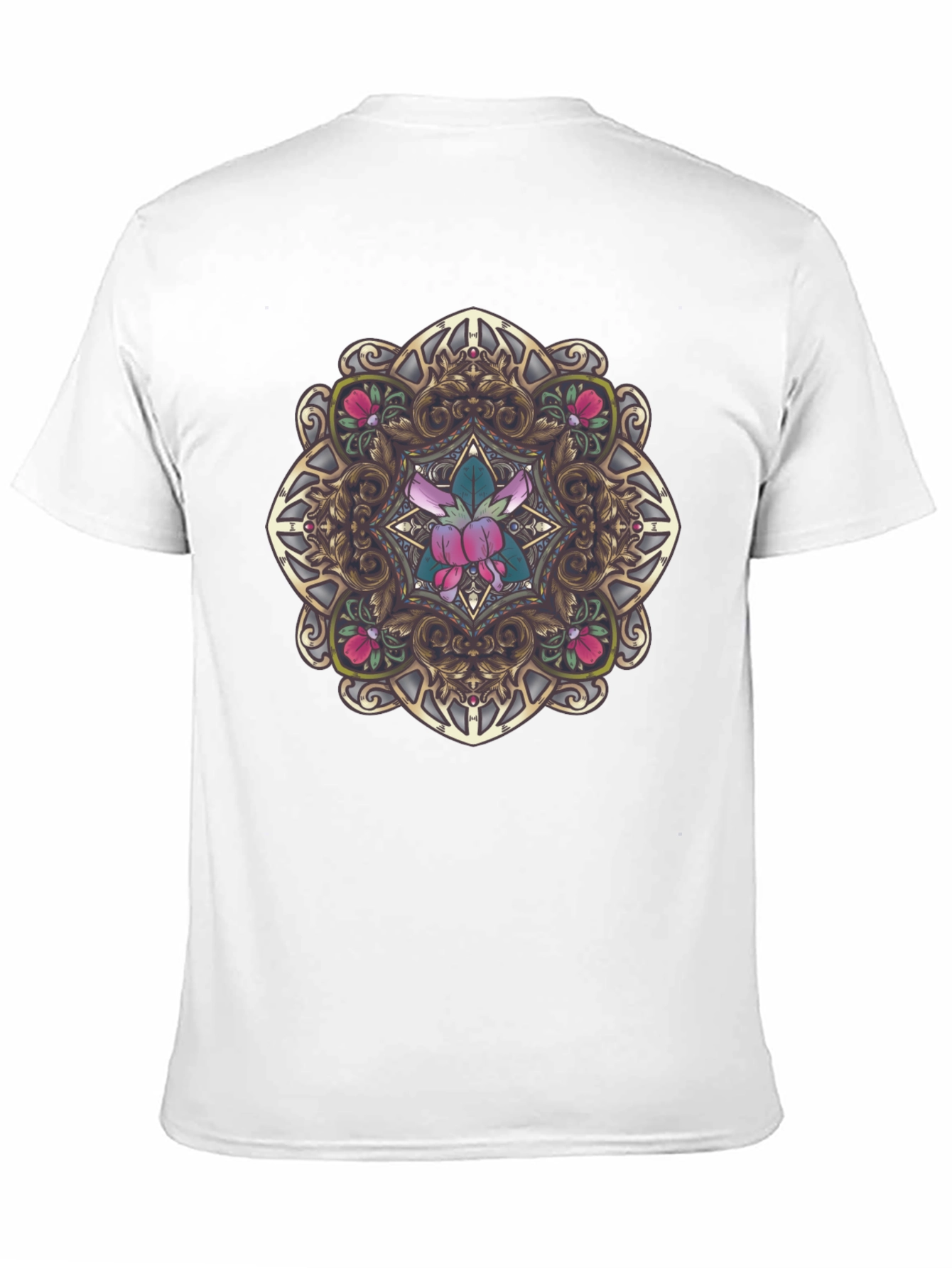 Black Ornate Floral Mandala Graphic Black T-Shirt view 11