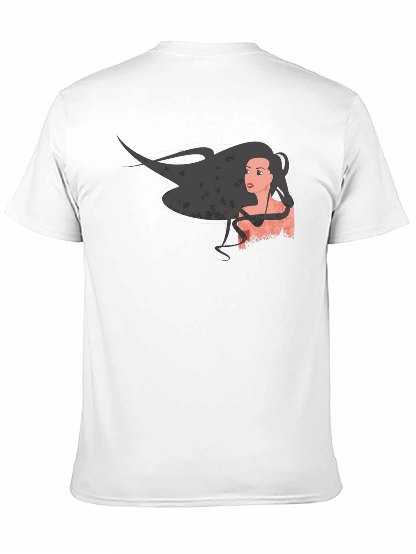 Black Graphic Print Black T-Shirt - Woman with Flowing Hair view 11