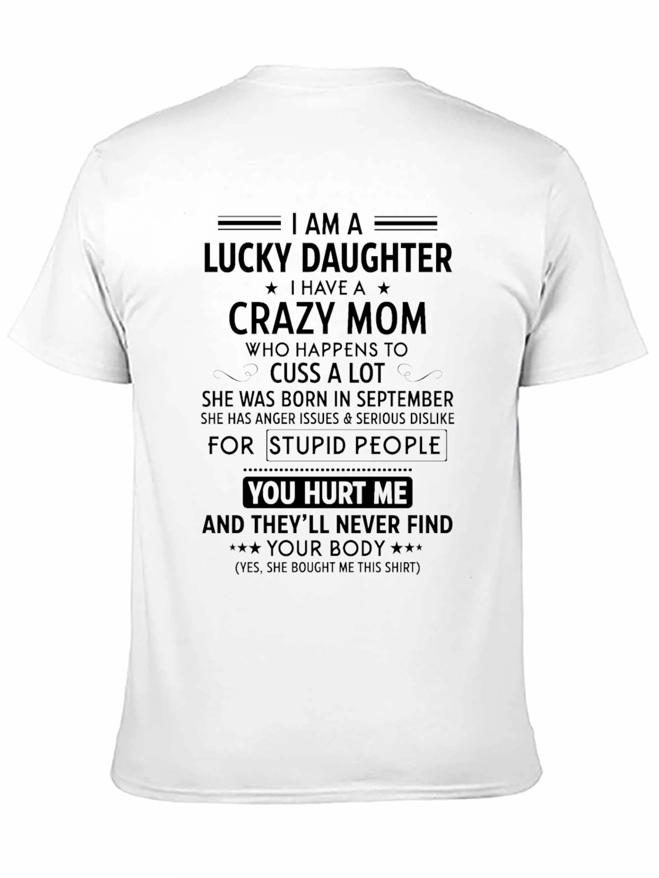 Black Lucky Daughter T-Shirt - Crazy Mom Gift view 11