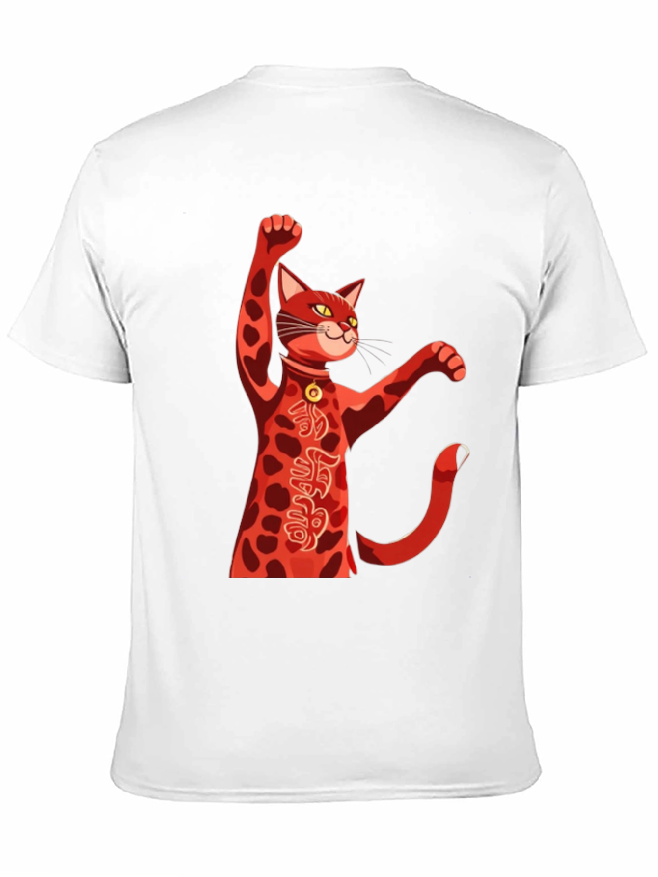 Black Lucky Cat T-Shirt - Red Maneki Neko Graphic Tee view 11