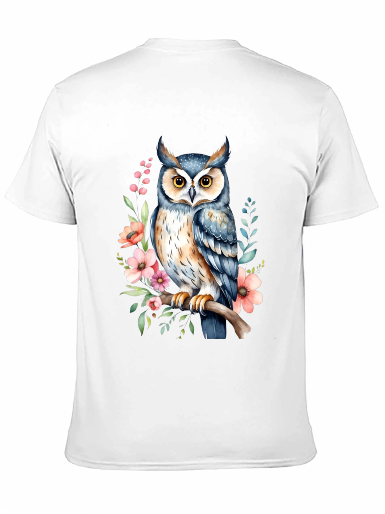 Black Owl Floral Graphic Tee - Black Cotton Casual Shirt view 11